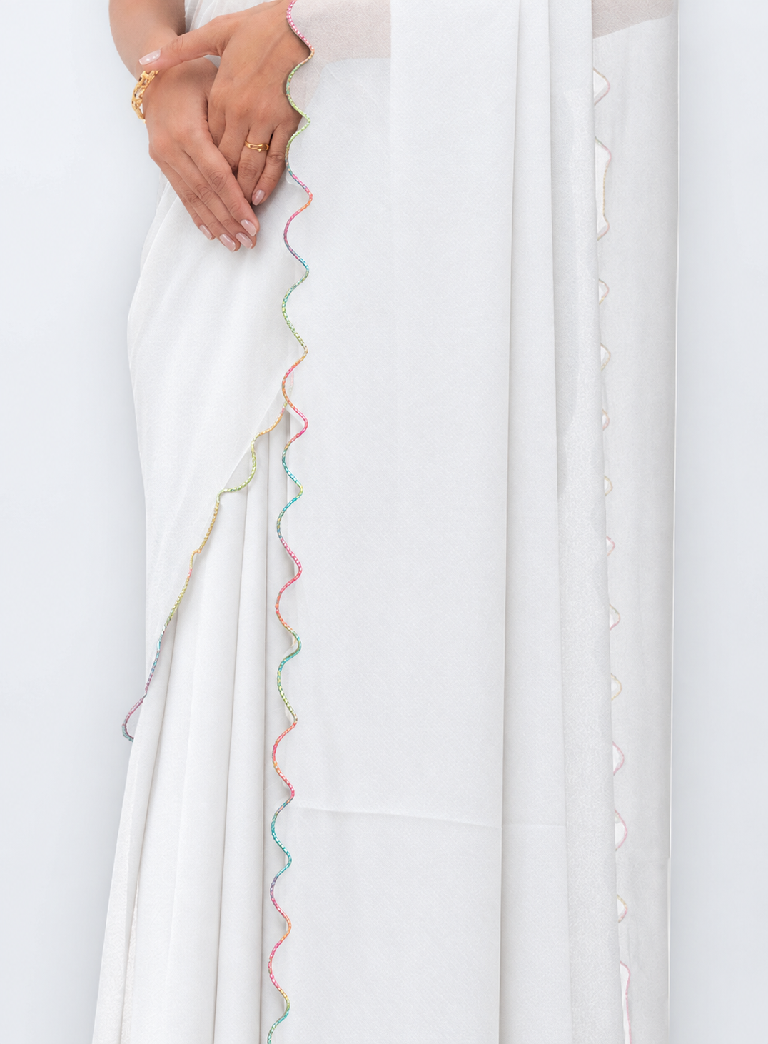 White Georgette Plain Saree