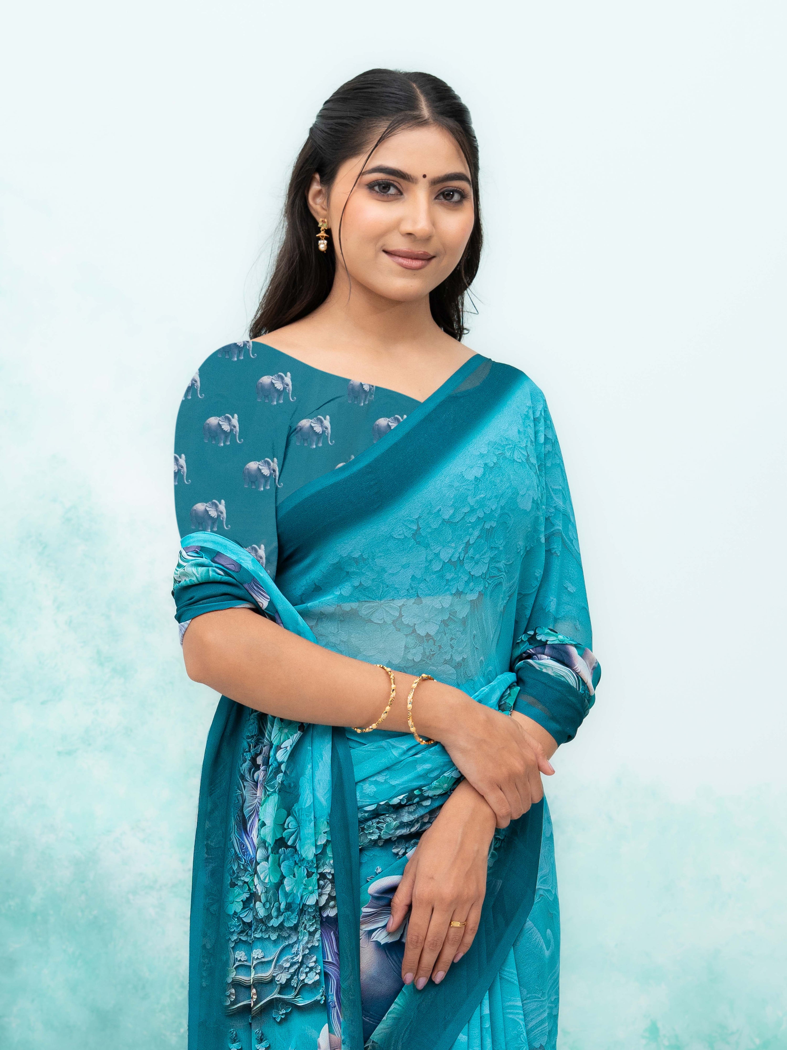 Teal Georgette Saree