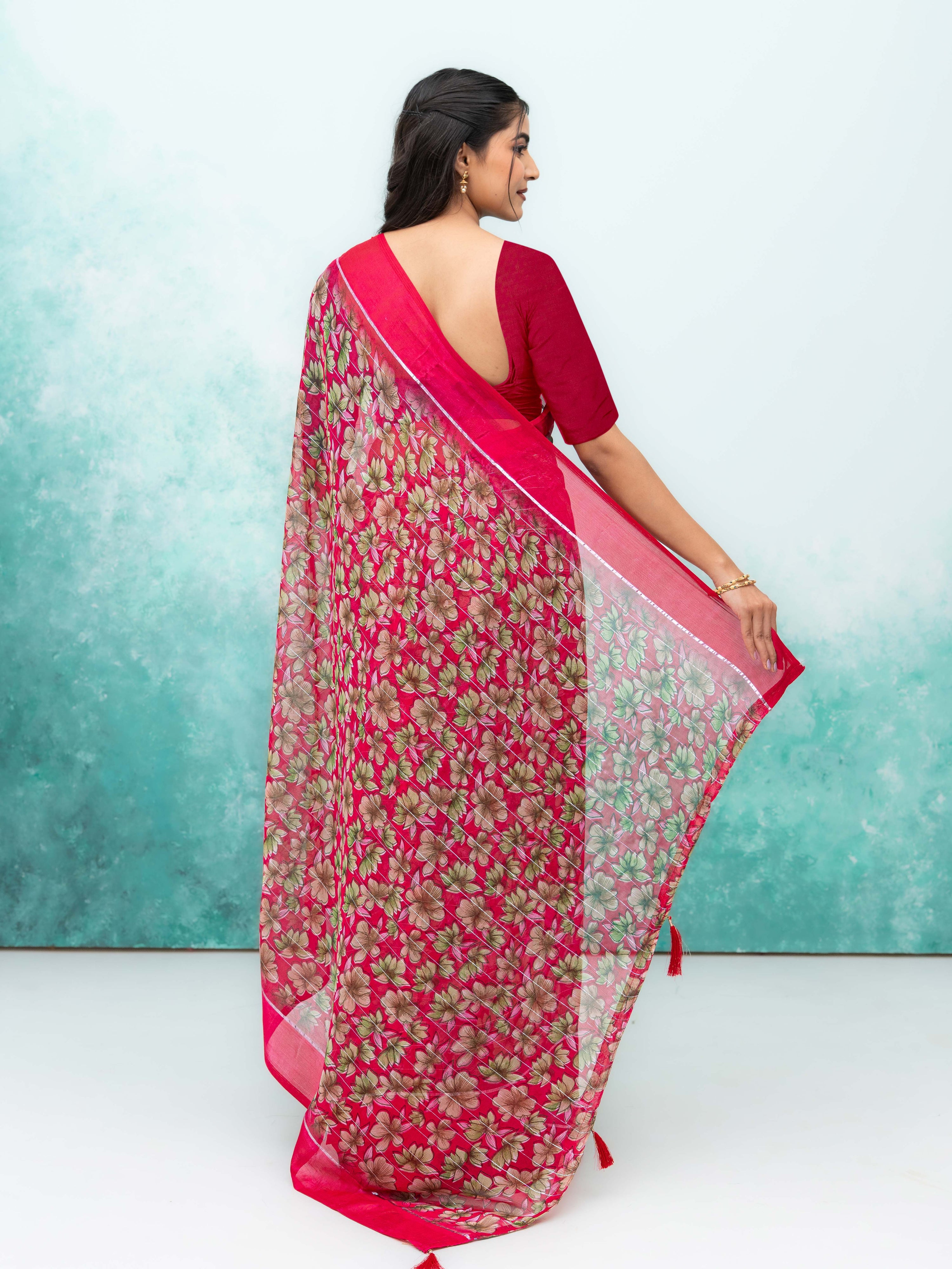 Rani Pink Poly Viscose Saree