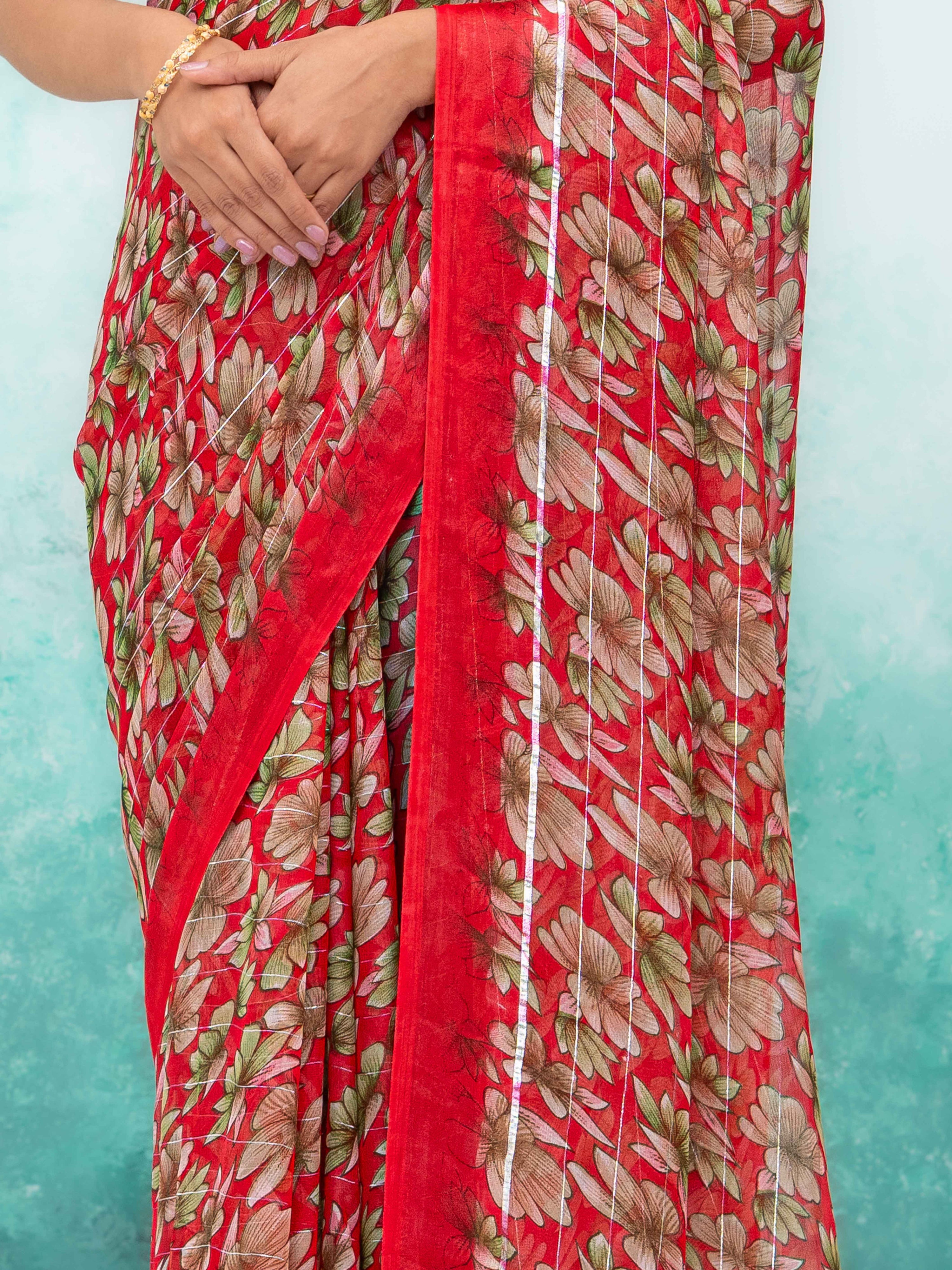 Red Poly Viscose Saree