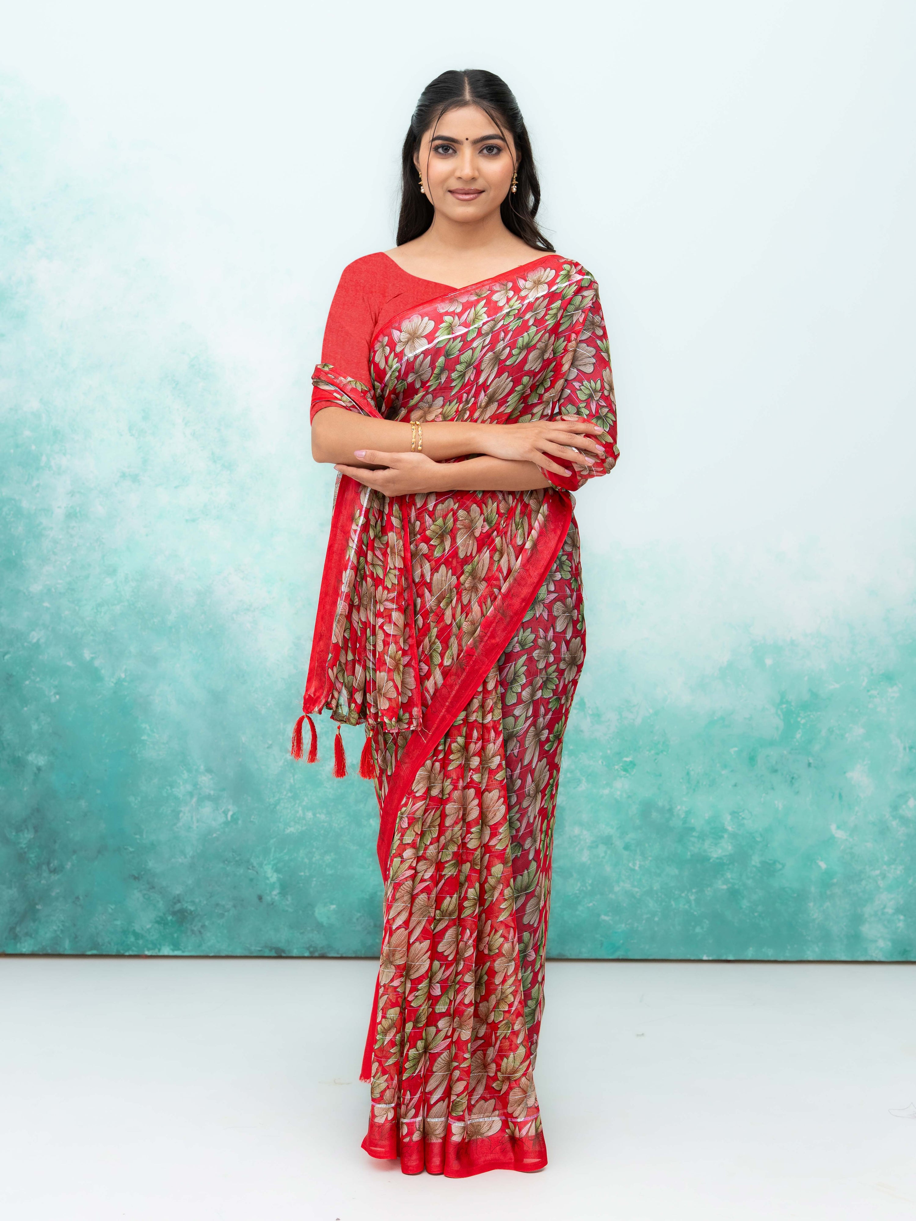 Red Poly Viscose Saree