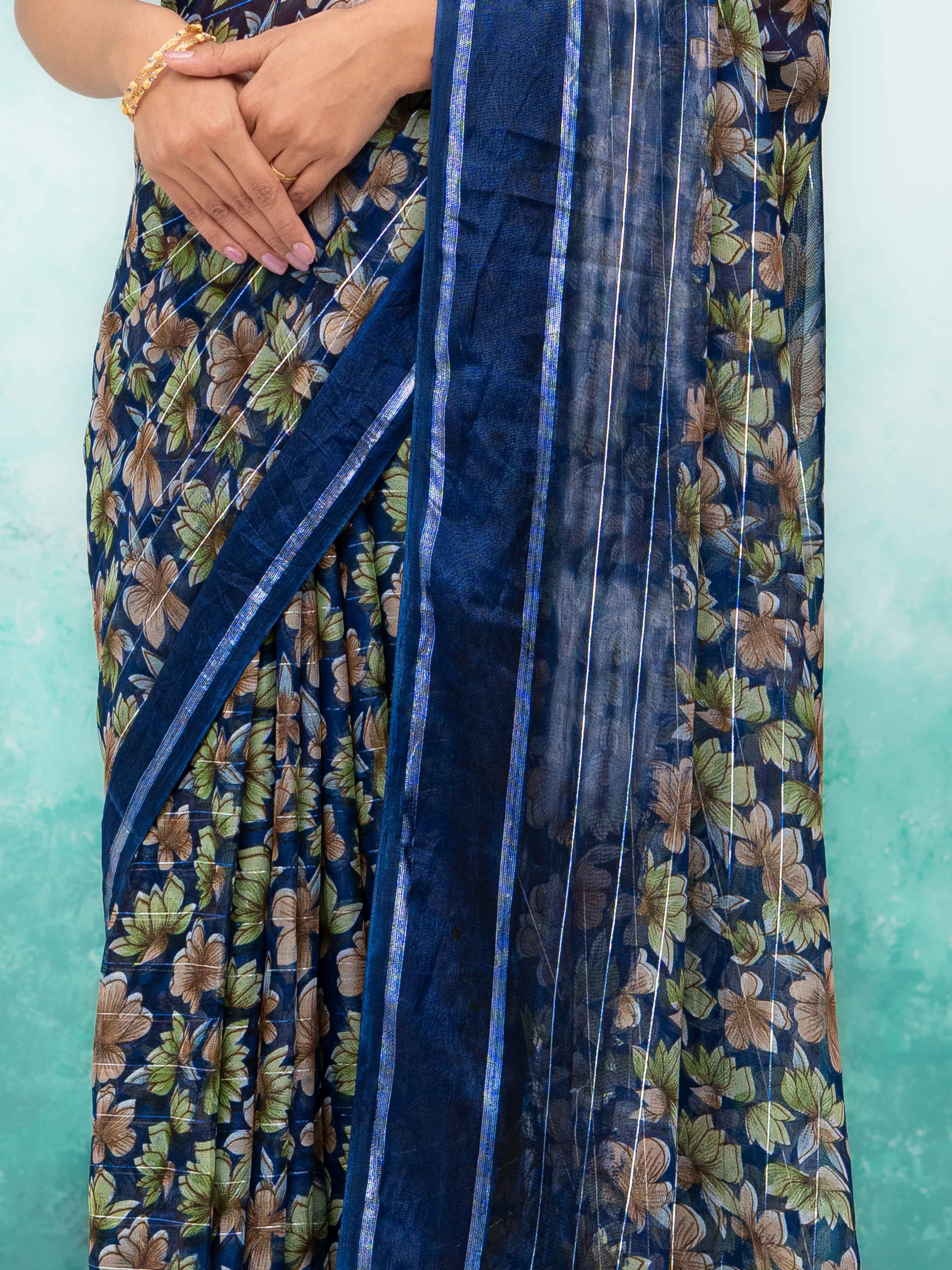 Navy Blue Poly Viscose Saree