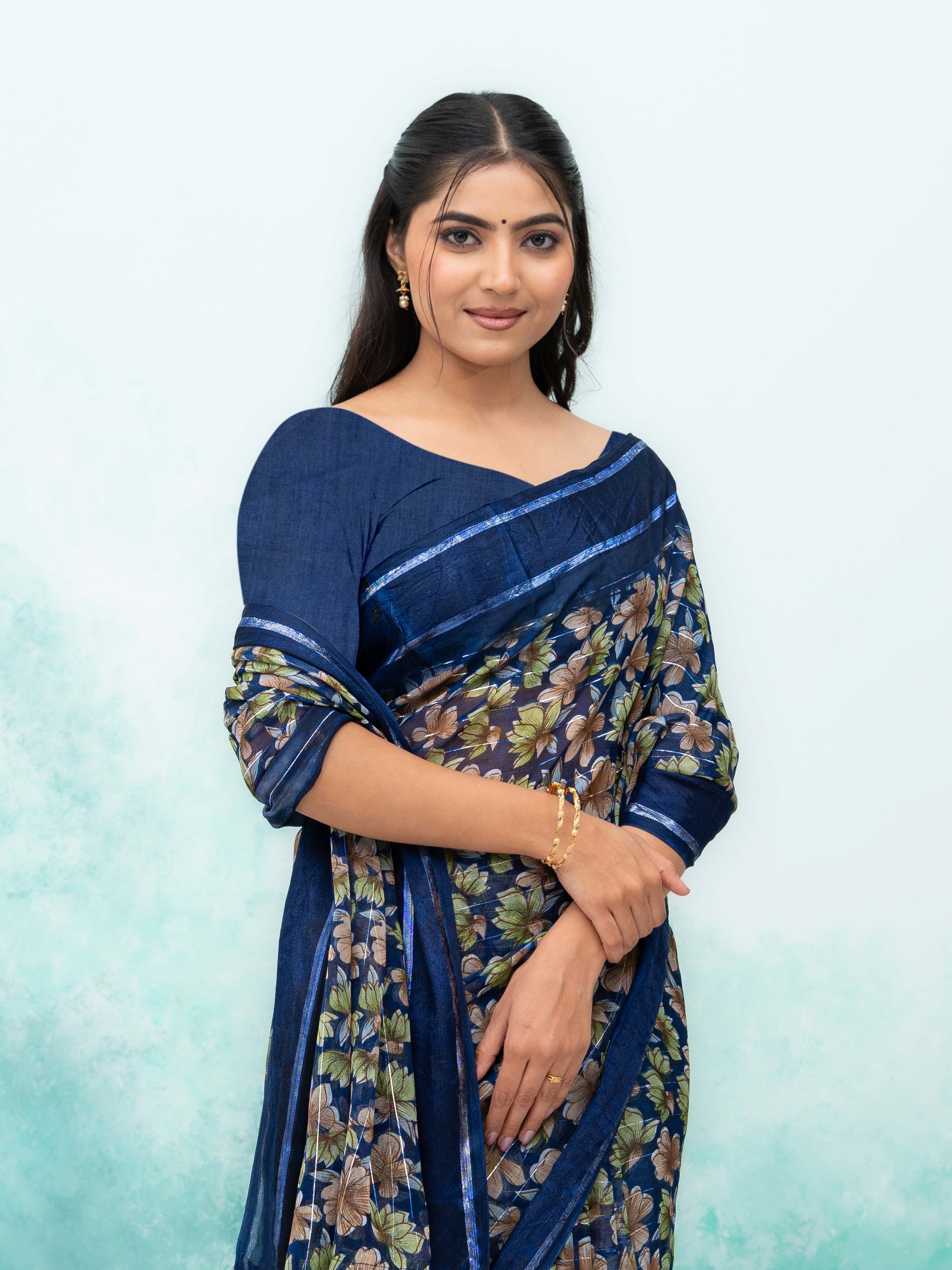 Navy Blue Poly Viscose Saree