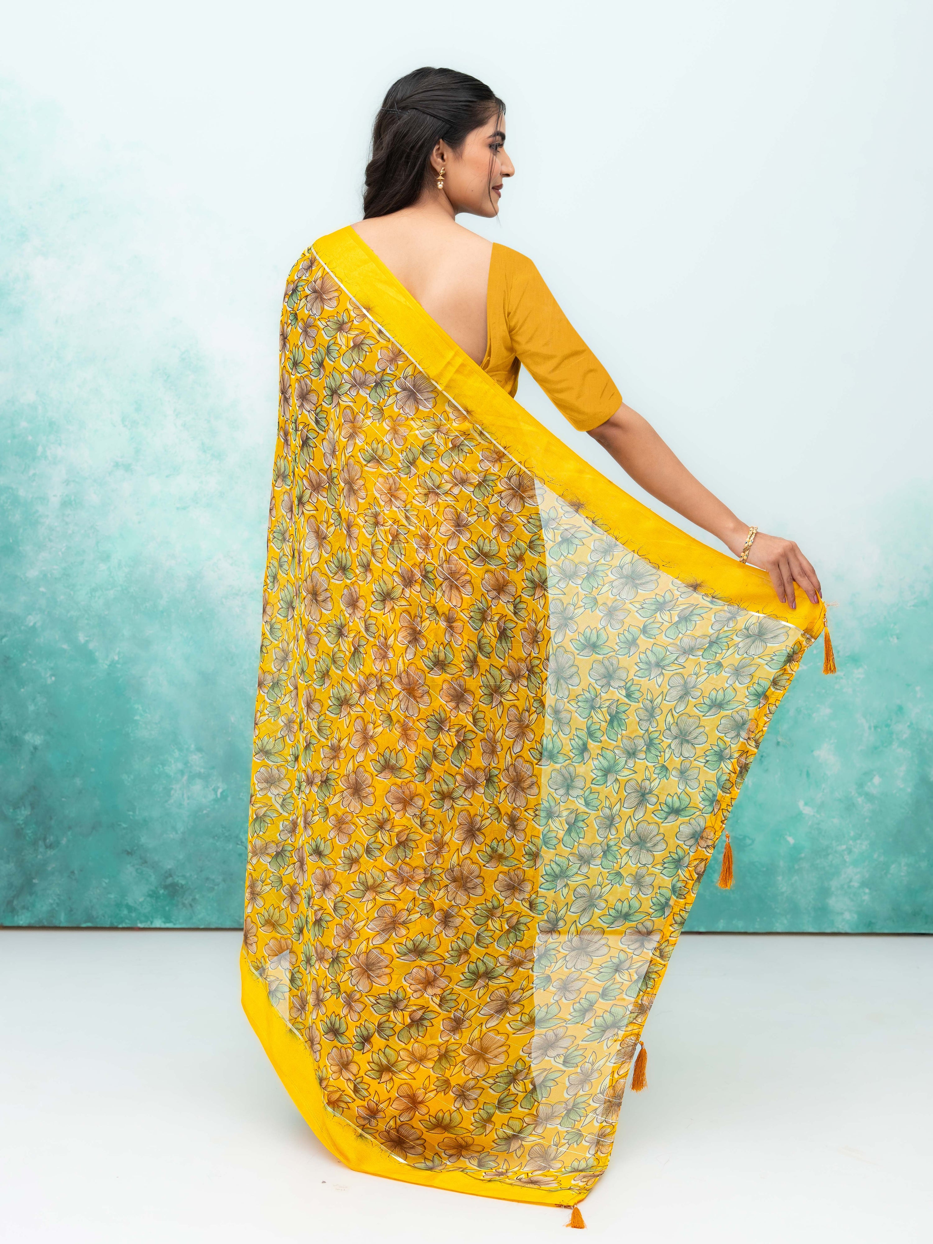 Yellow Poly Viscose Saree