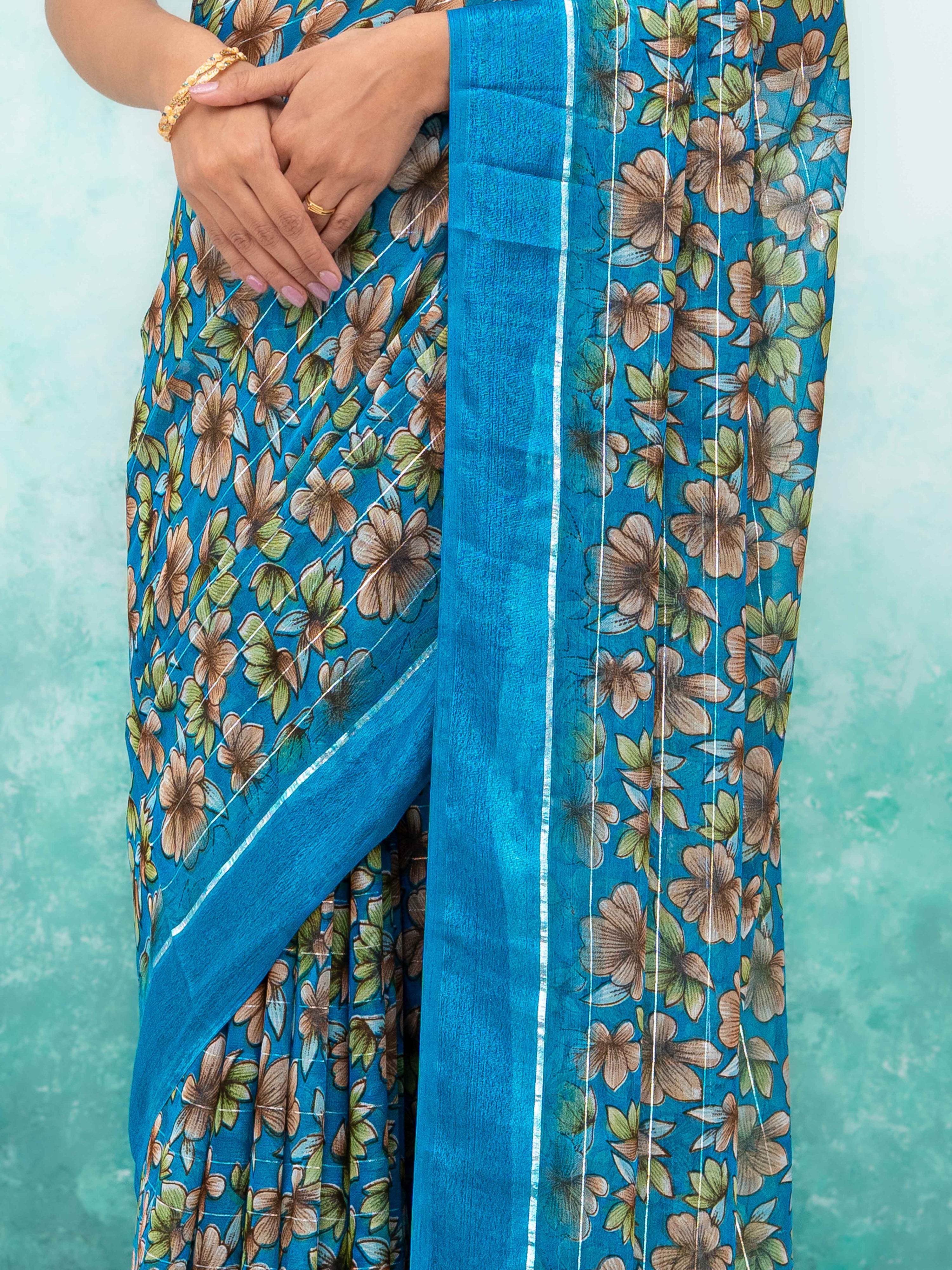 Sky Blue Poly Viscose Saree