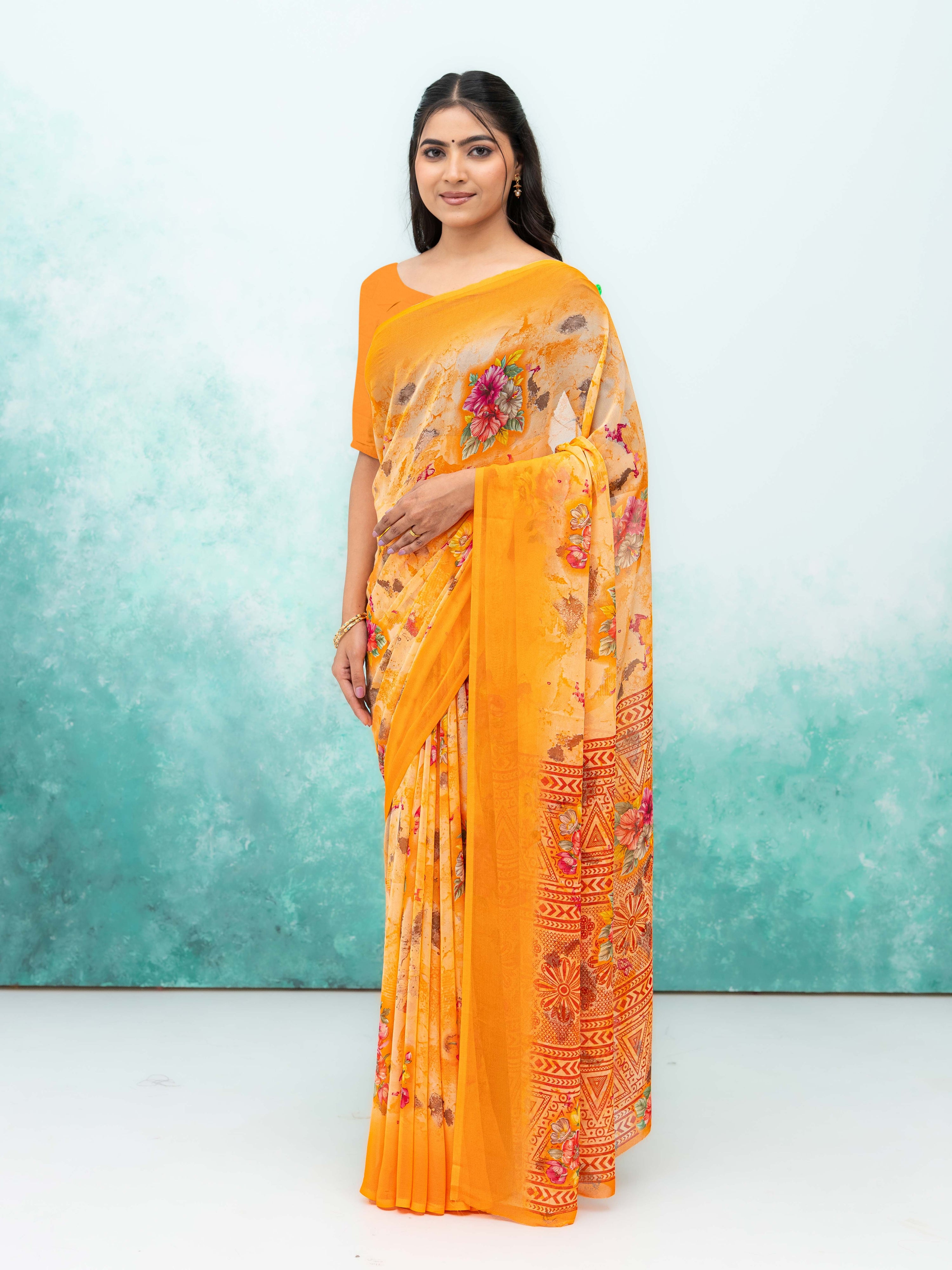 Light Orange Chiffon Saree