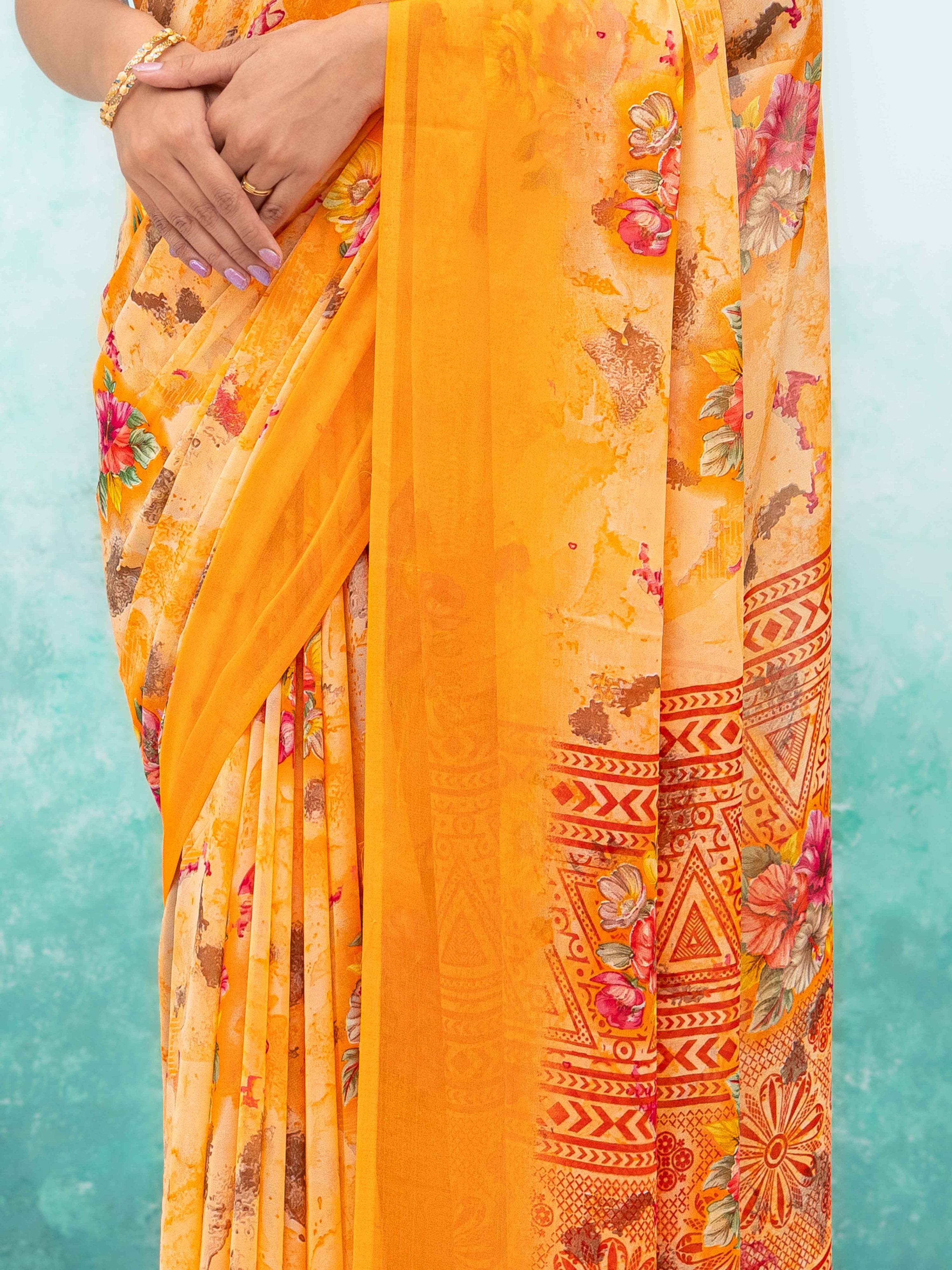 Light Orange Chiffon Saree