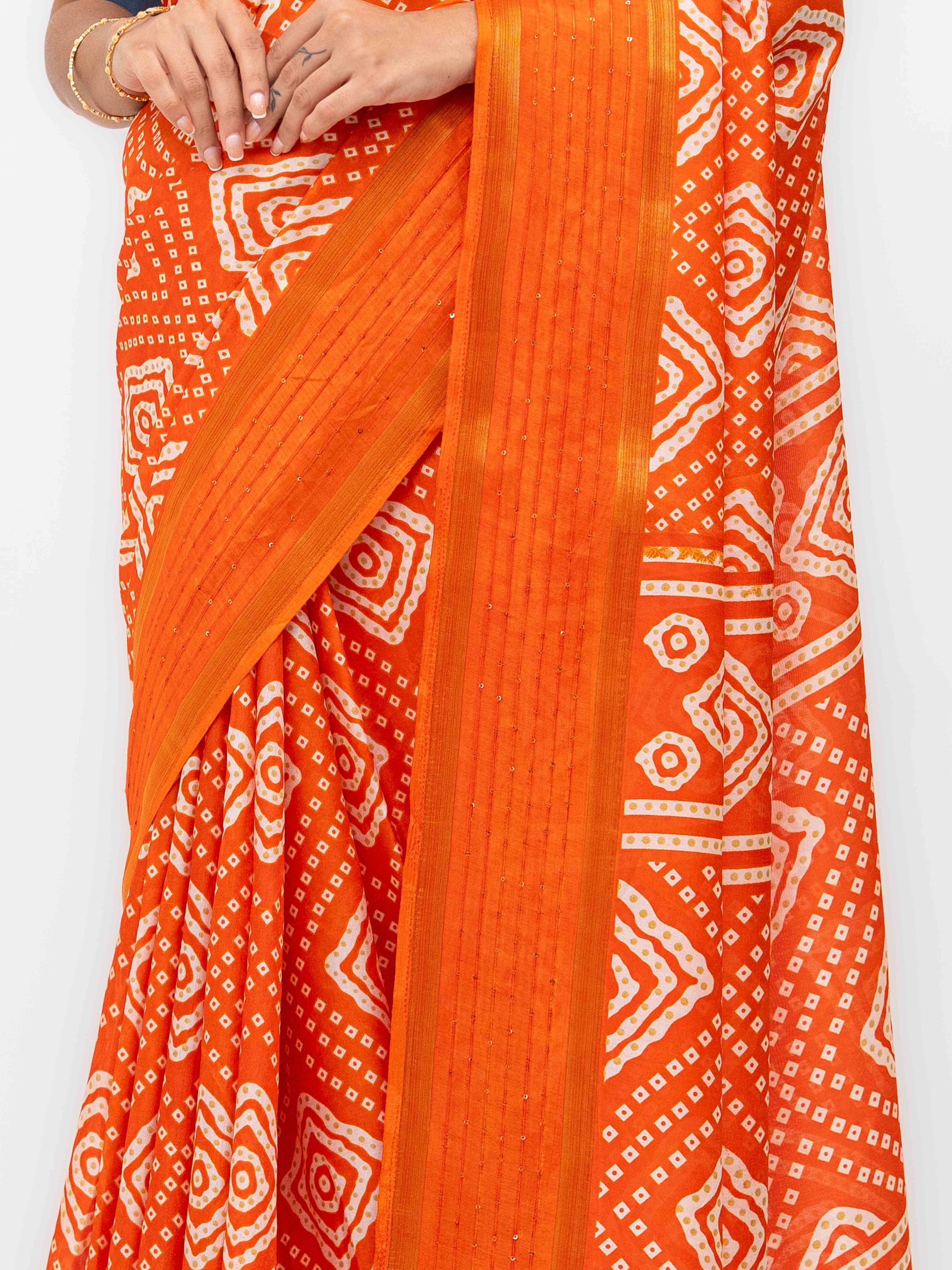 Orange Viscose Bandhani Saree