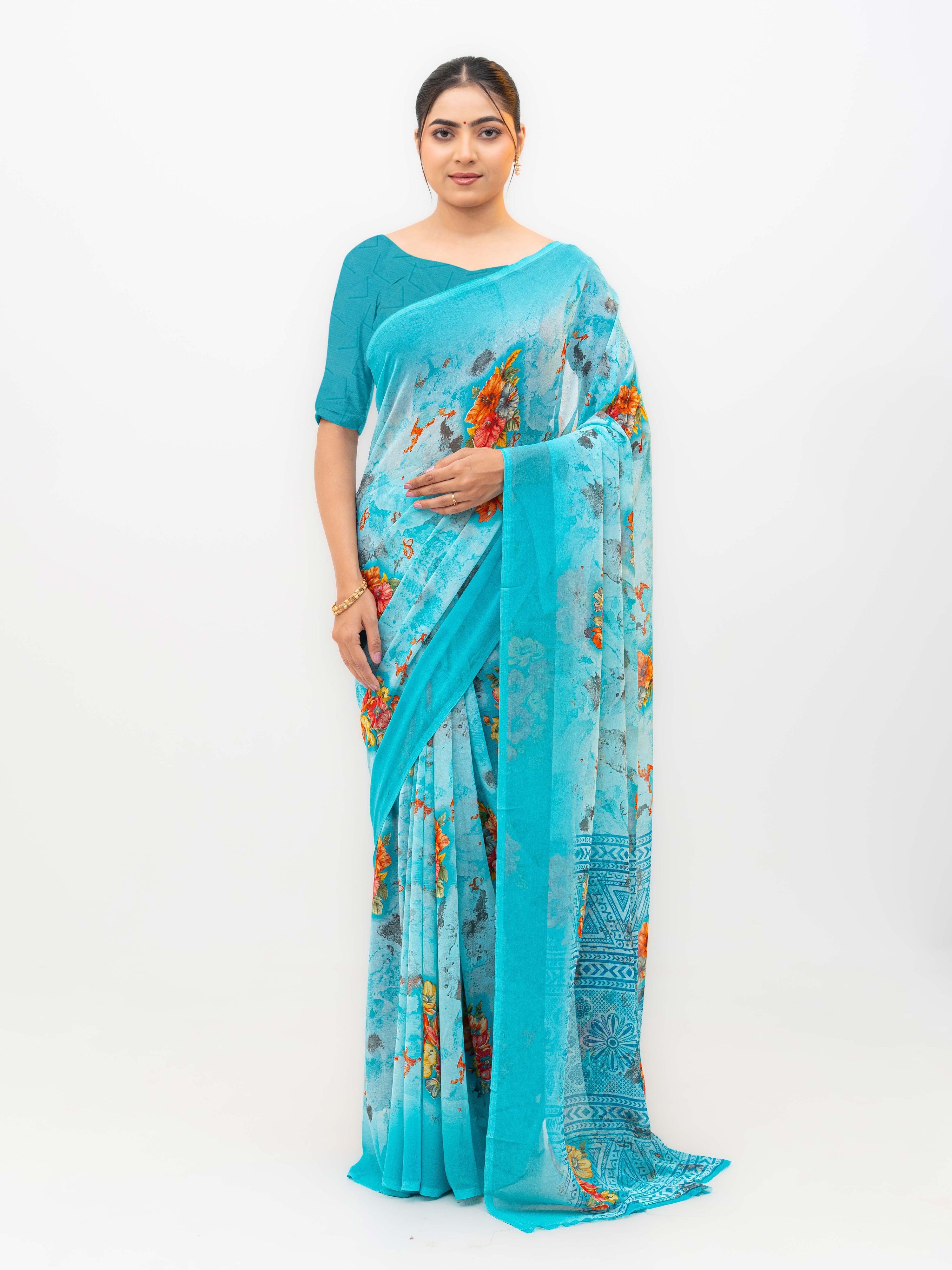 Sky Blue Chiffon Saree