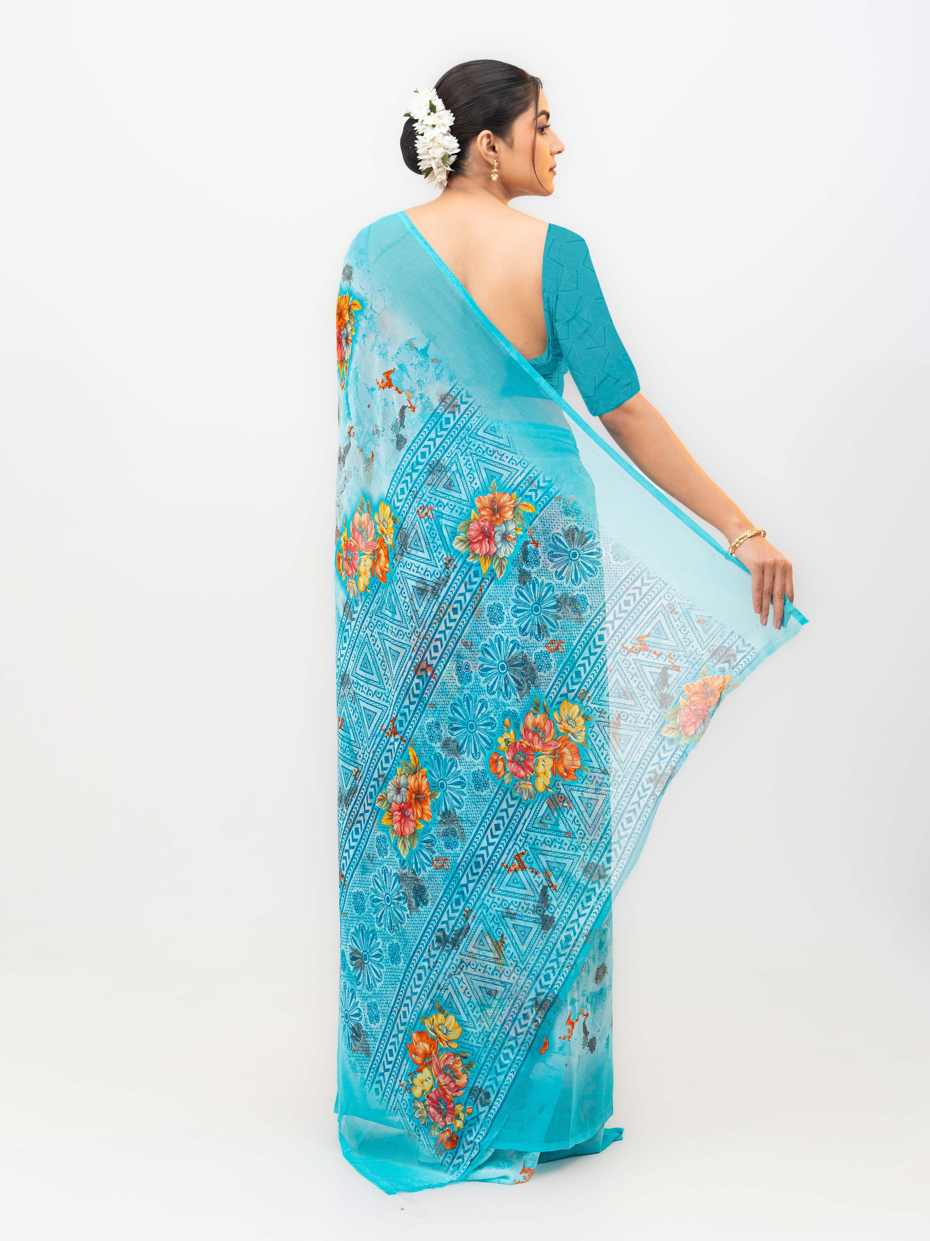 Sky Blue Chiffon Saree