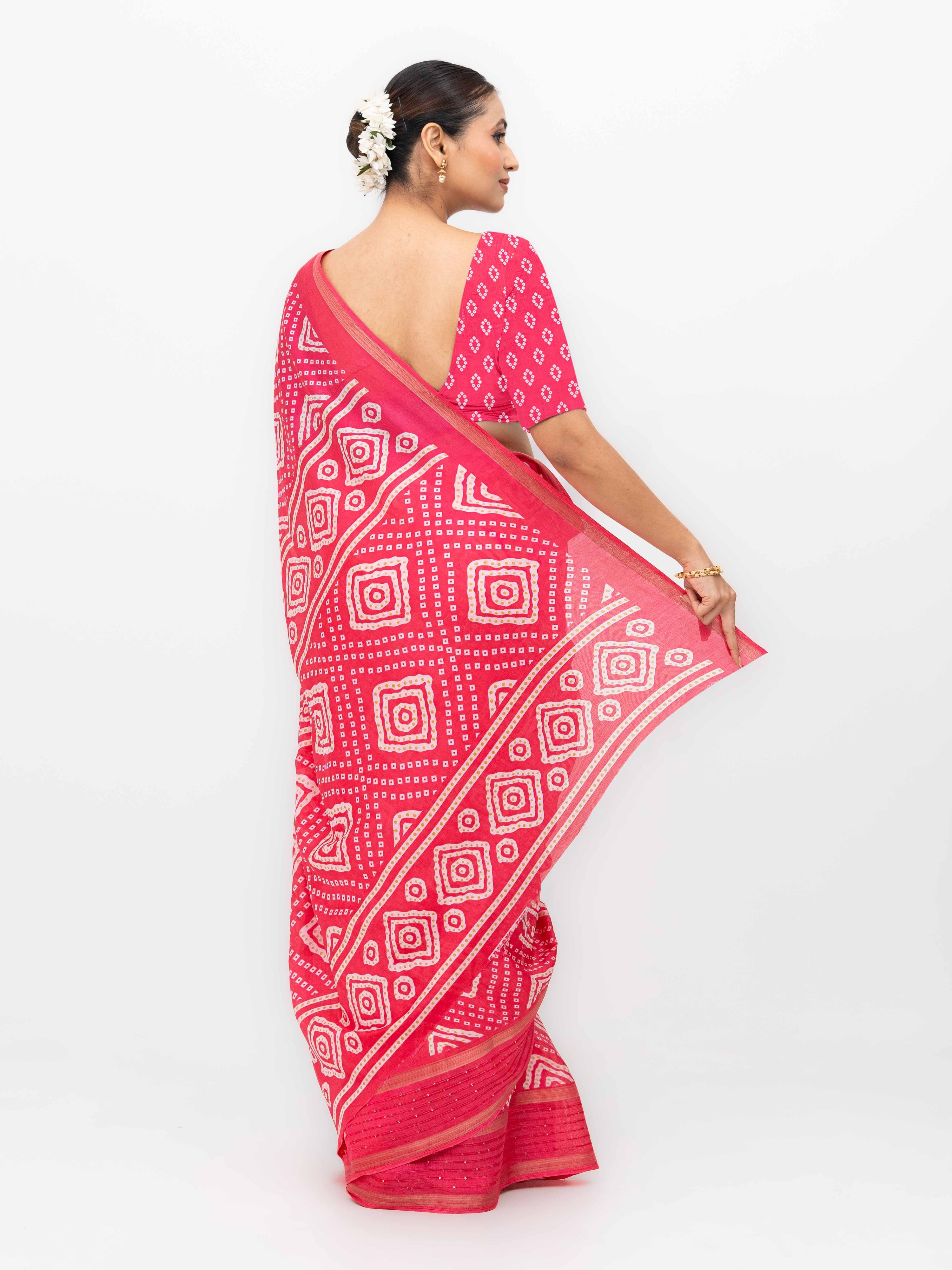 Pink Viscose Bandhani Saree