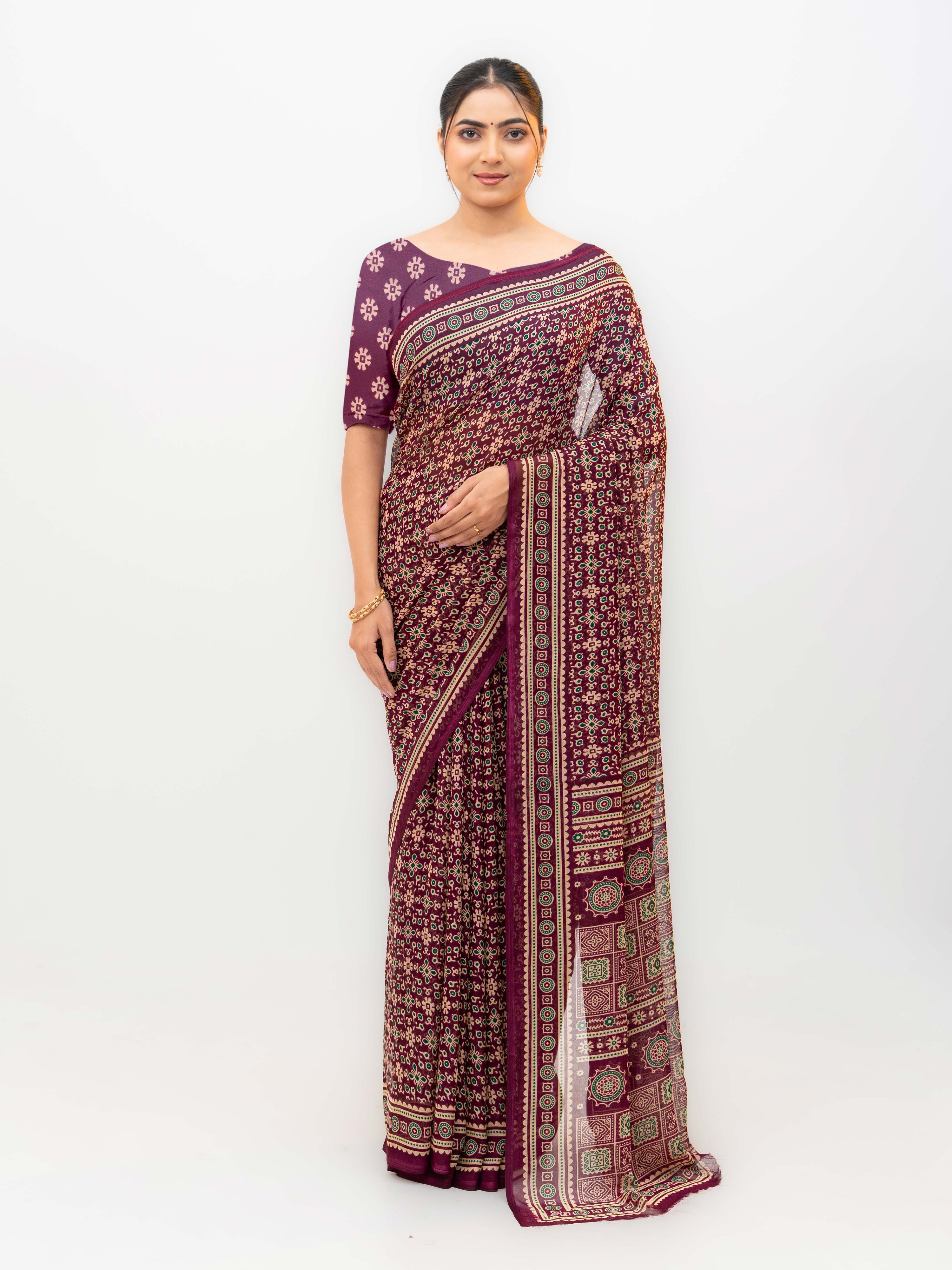 Wine Maroon Georgette Saree