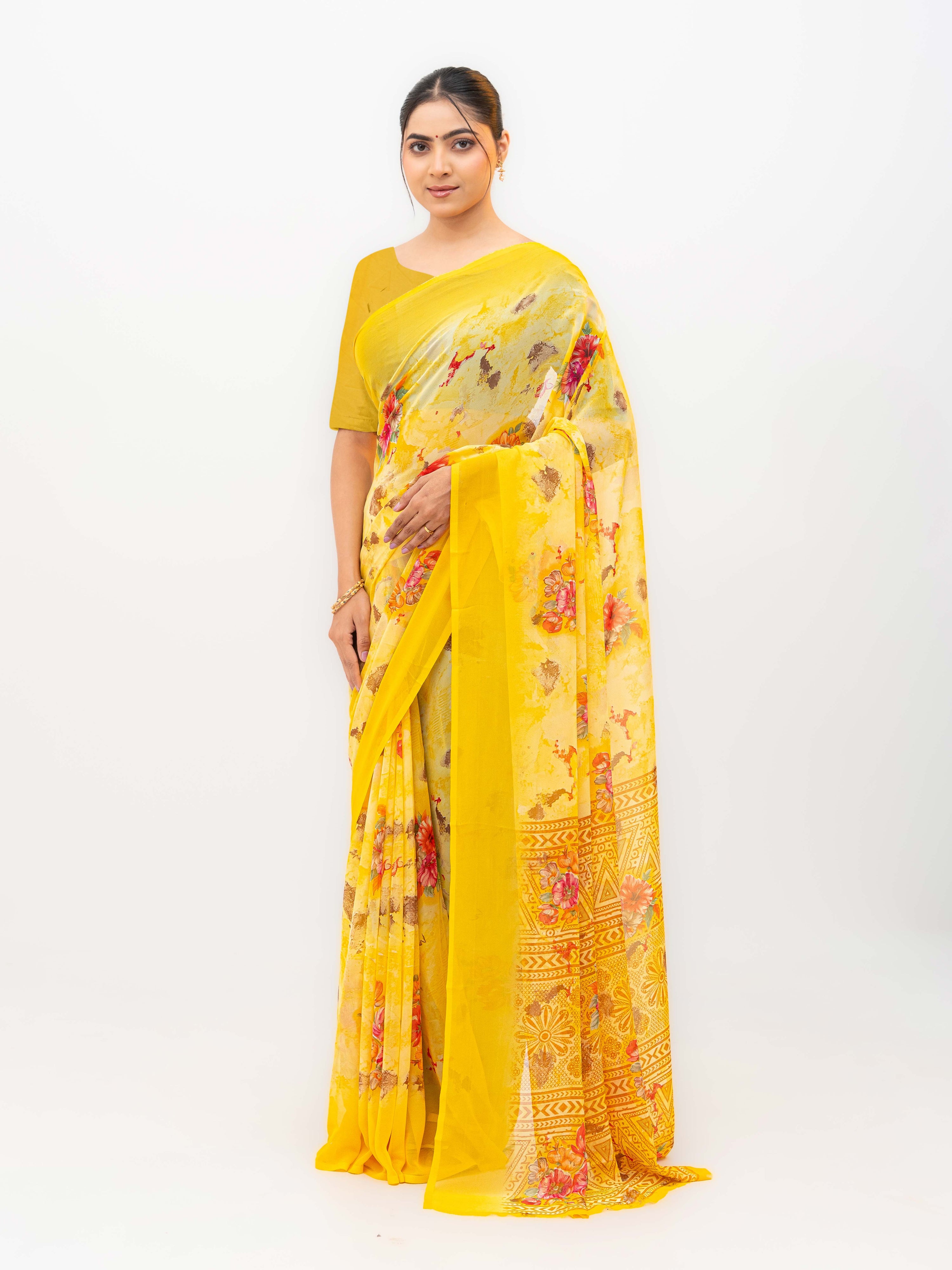 Yellow Chiffon Saree