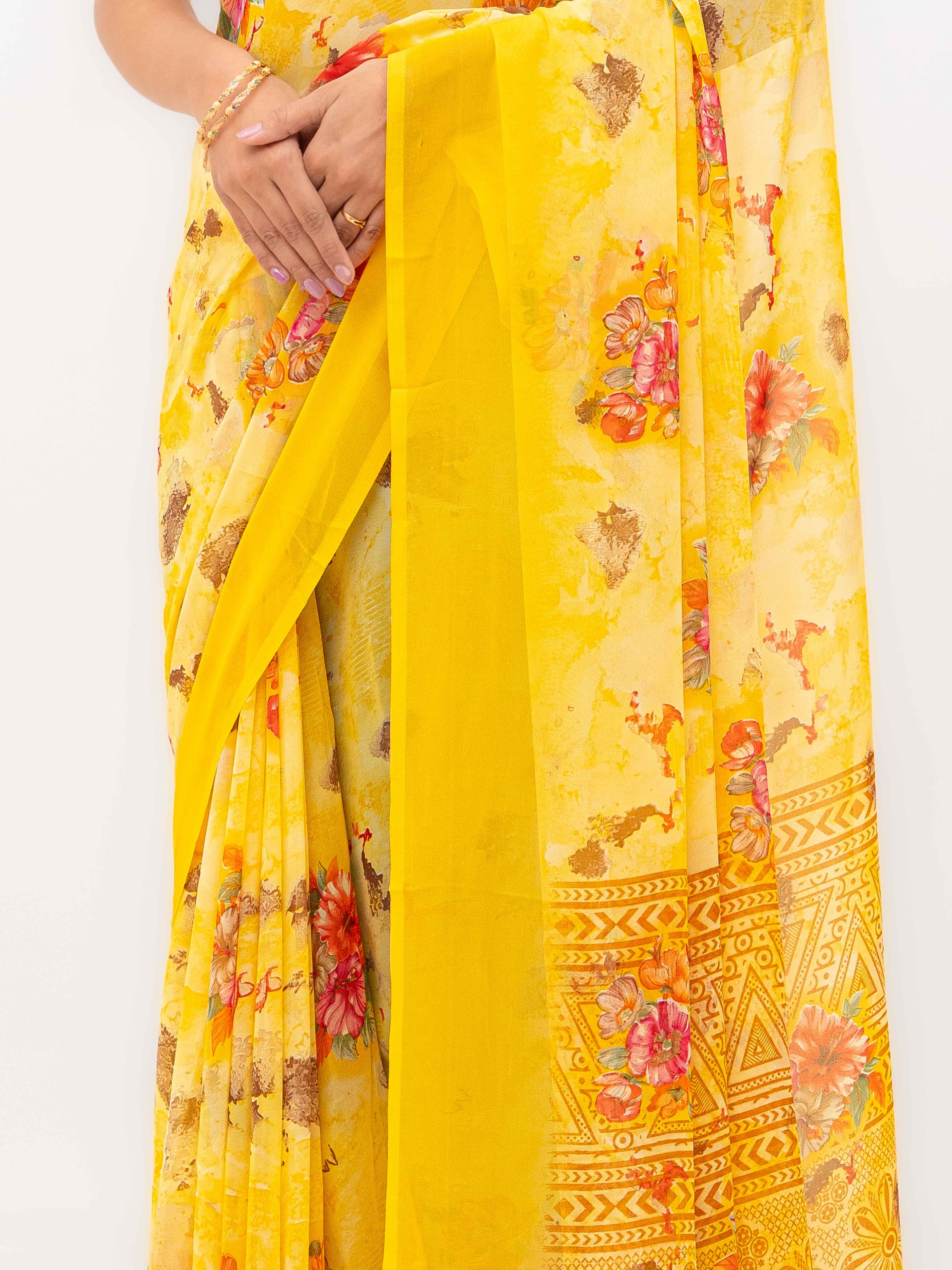 Yellow Chiffon Saree