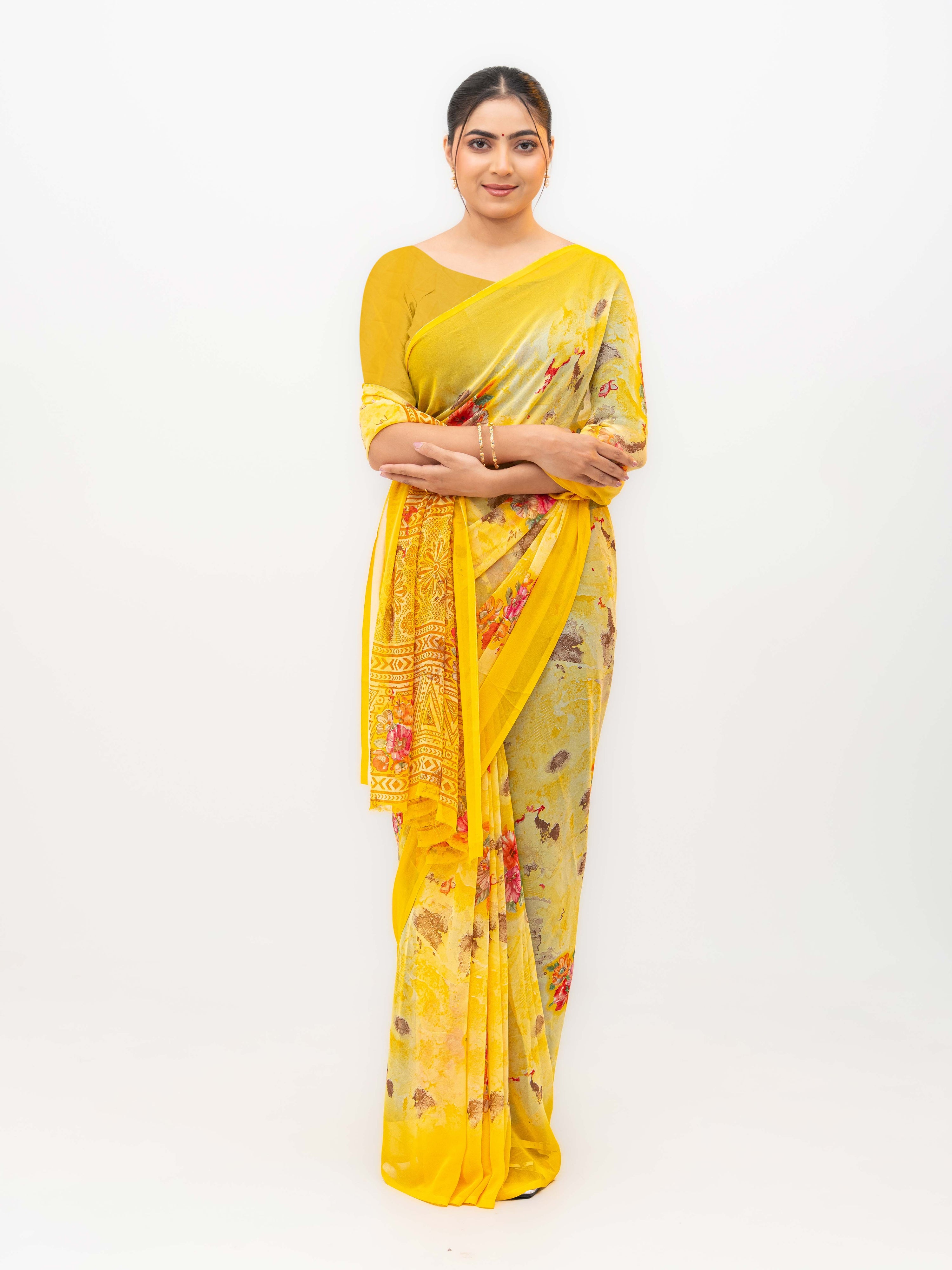 Yellow Chiffon Saree