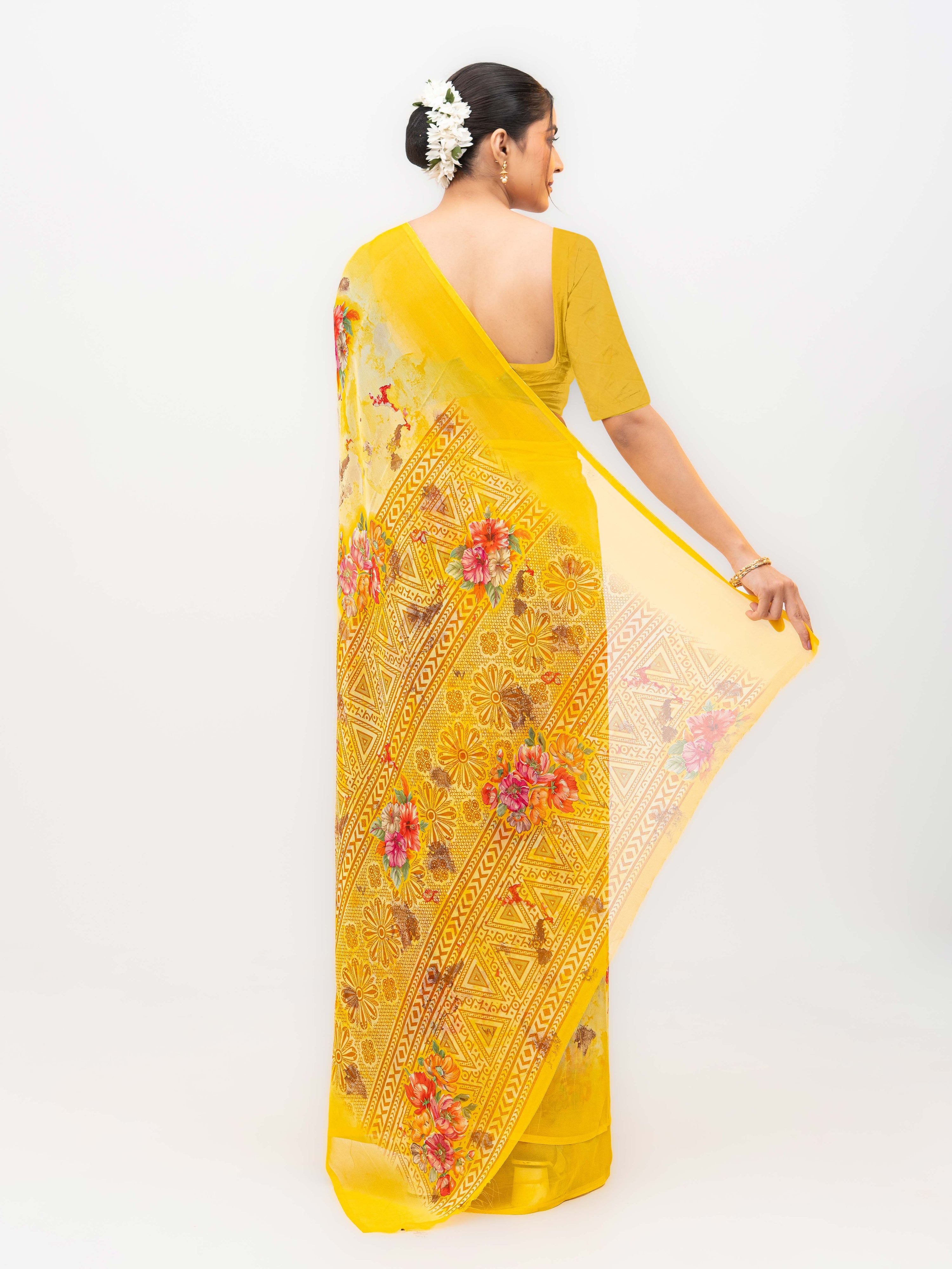 Yellow Chiffon Saree