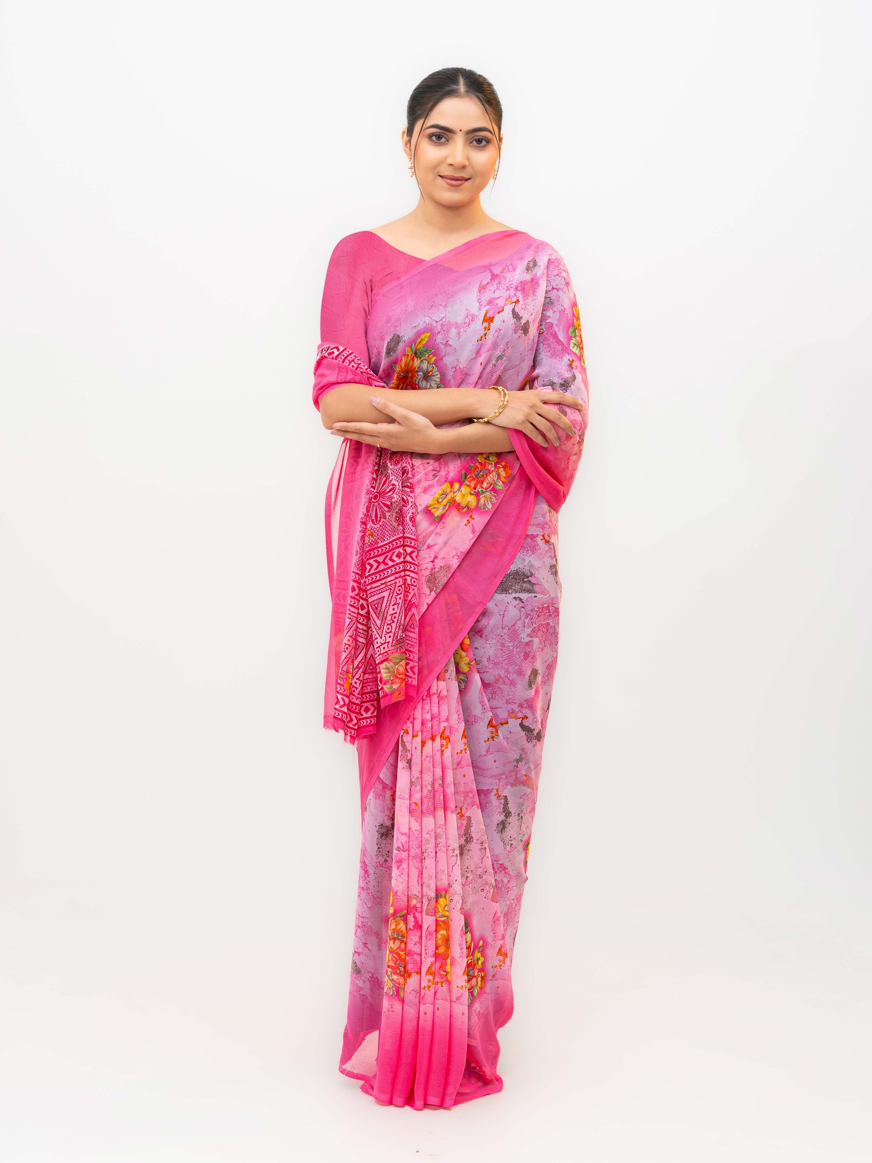 Pink Chiffon Saree
