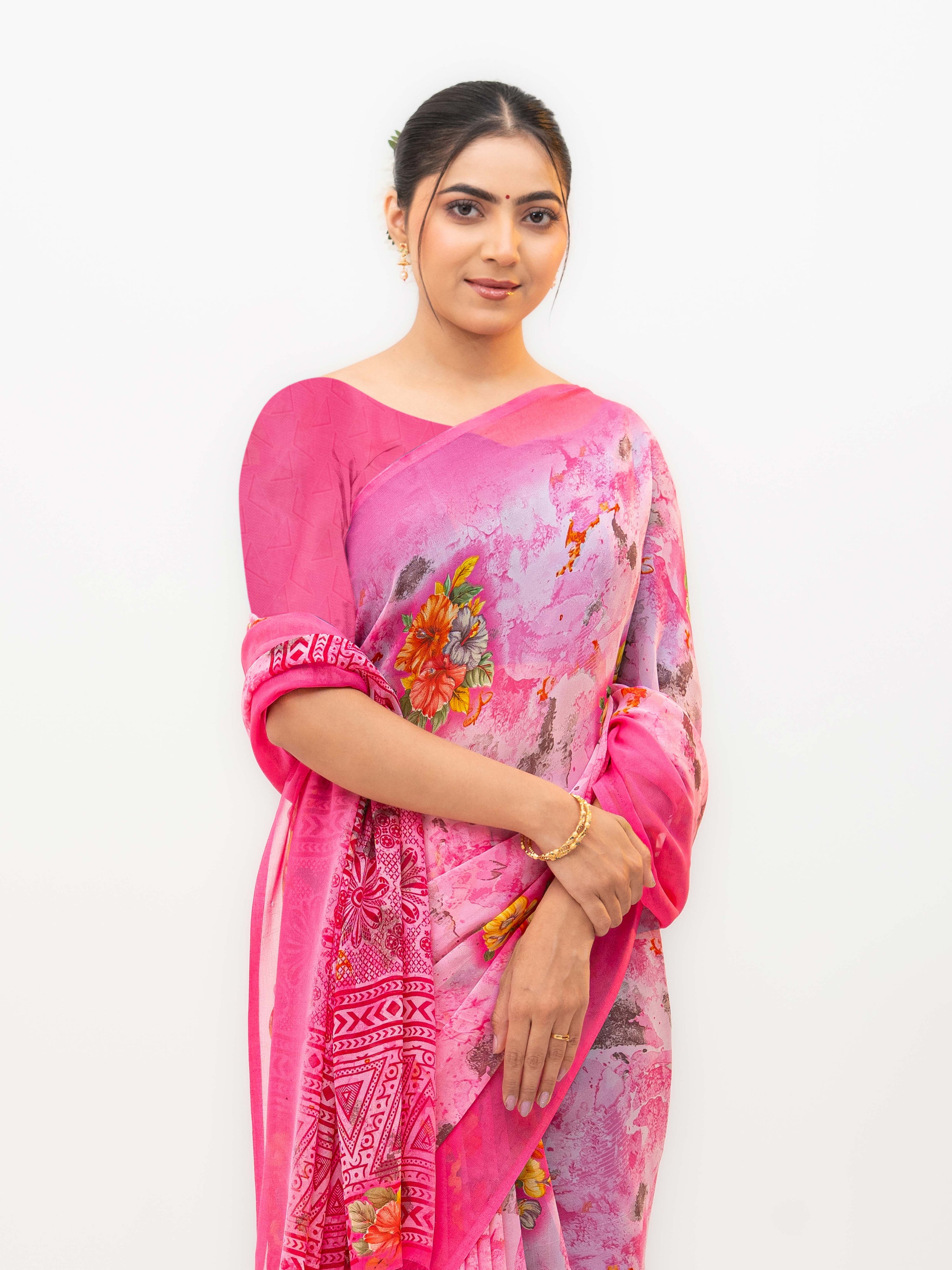 Pink Chiffon Saree