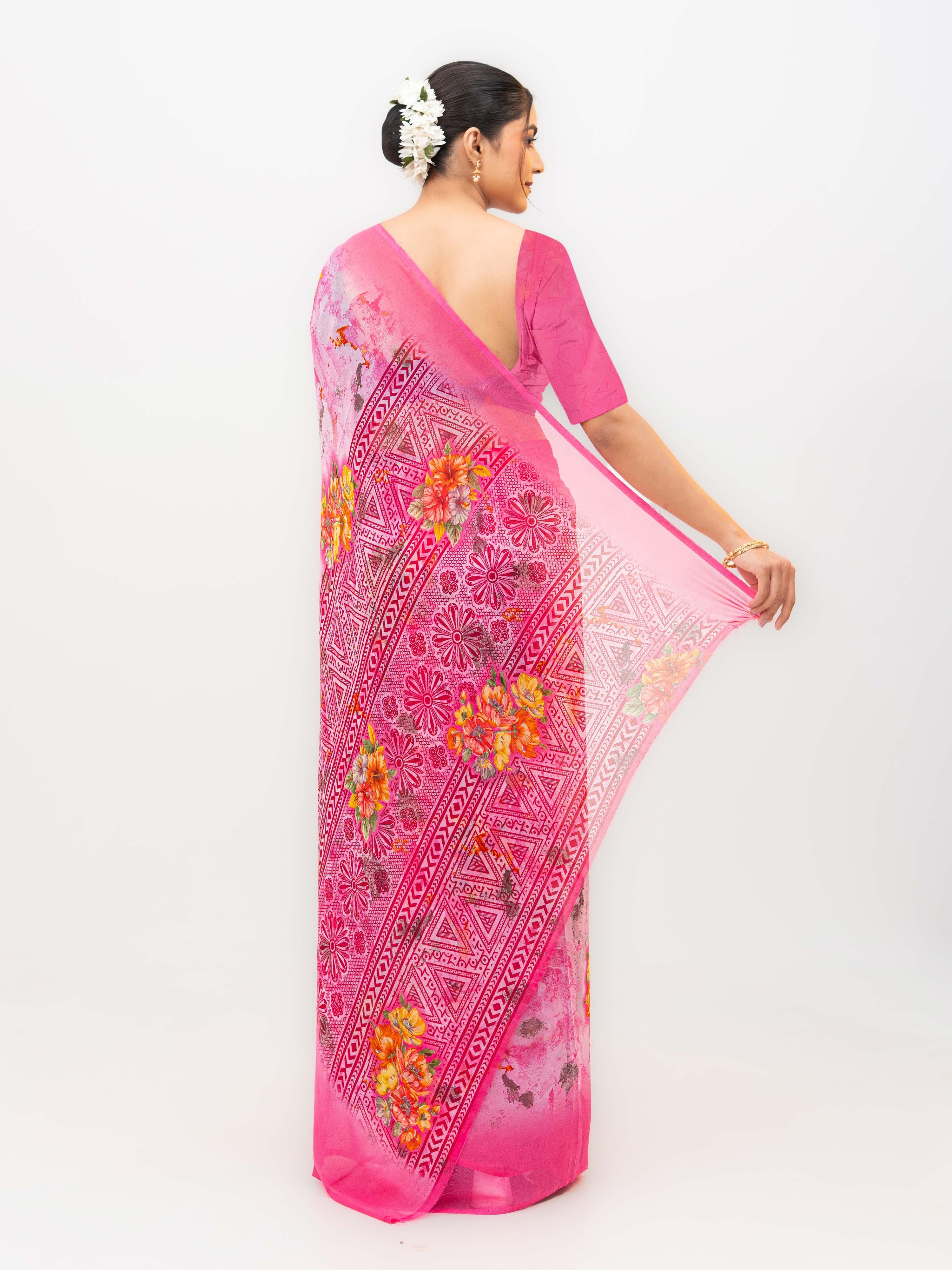 Pink Chiffon Saree