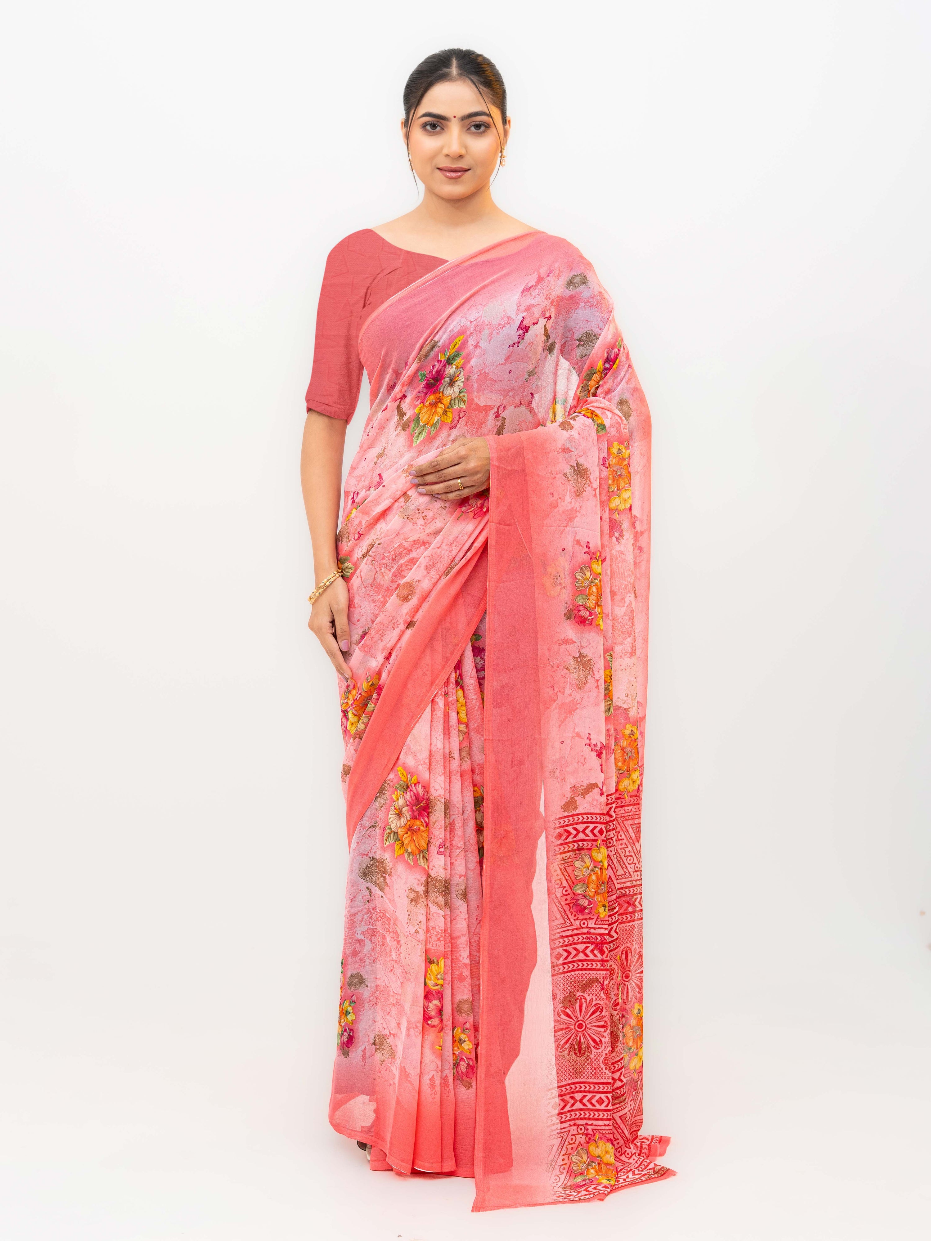 Baby Pink Chiffon Saree