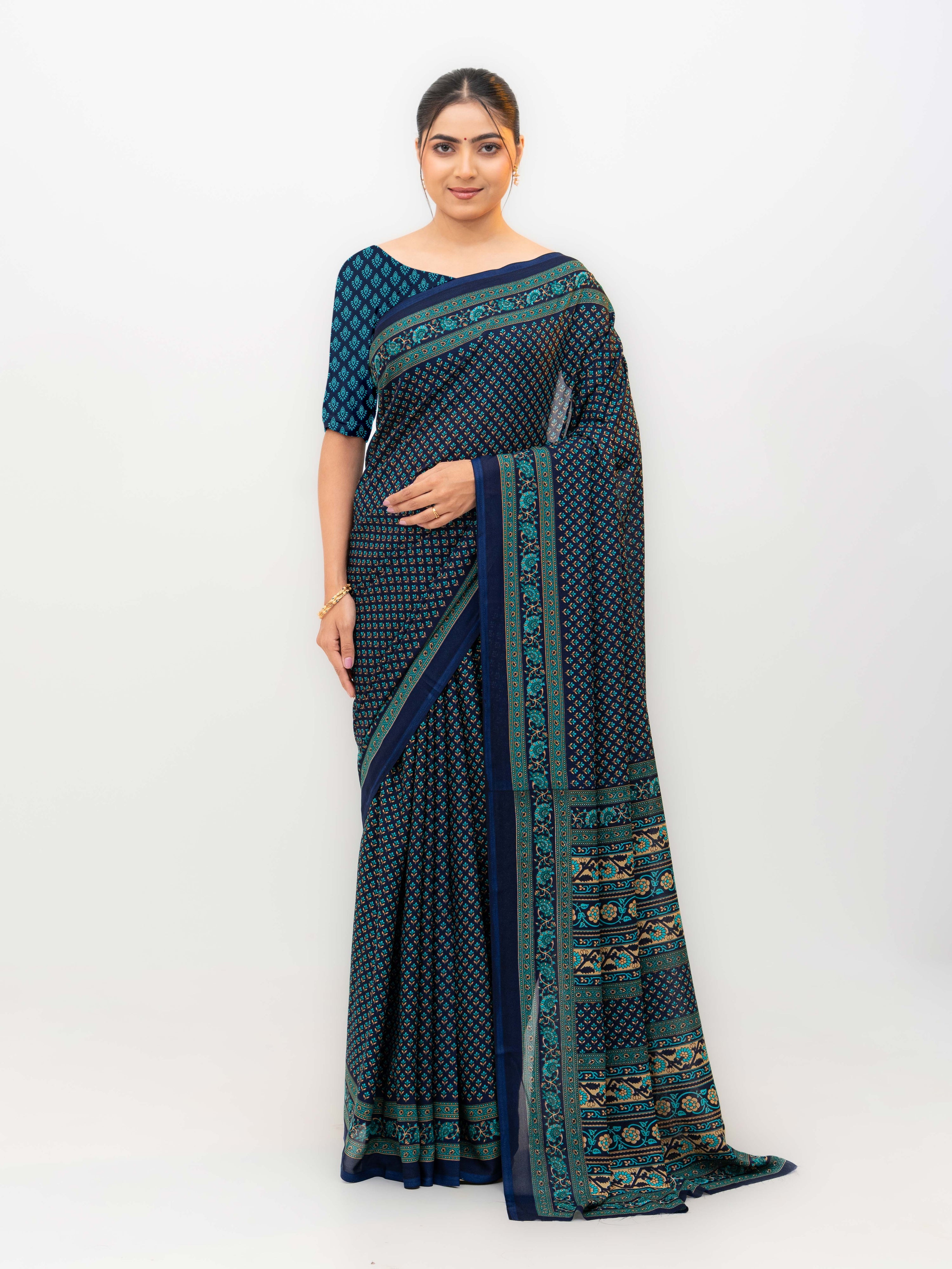 Navy Blue Crepe Saree
