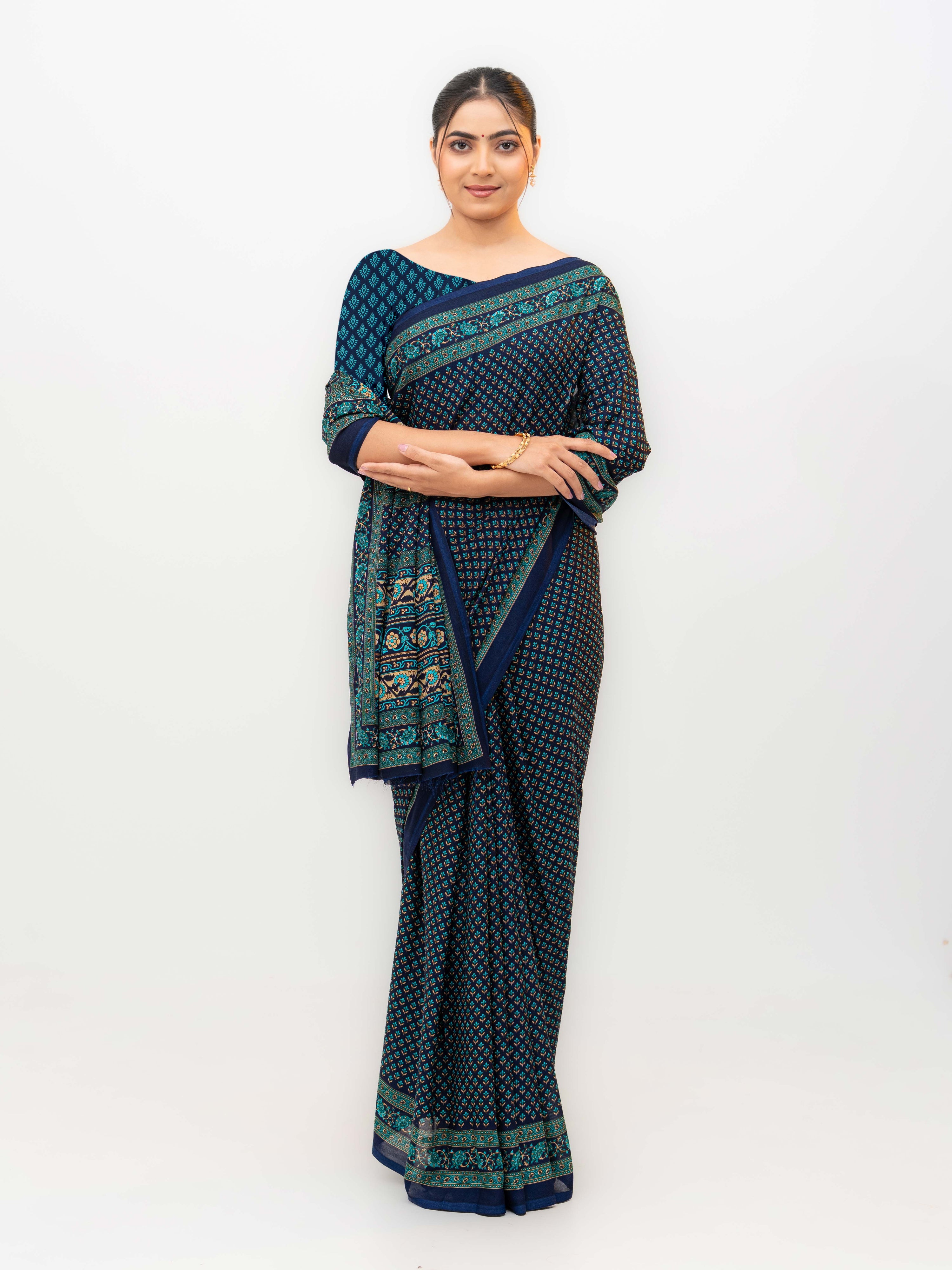 Navy Blue Crepe Saree