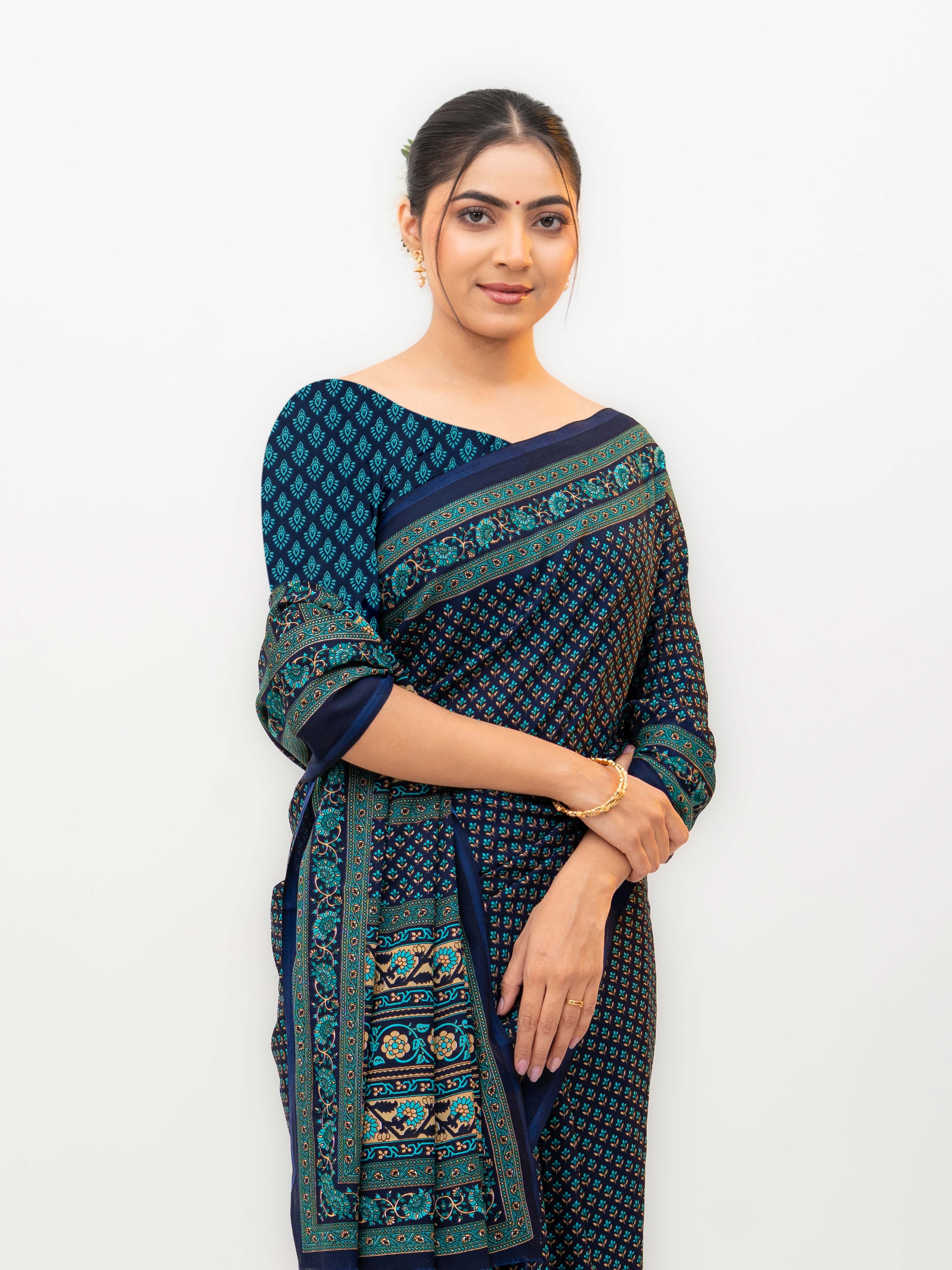 Navy Blue Crepe Saree