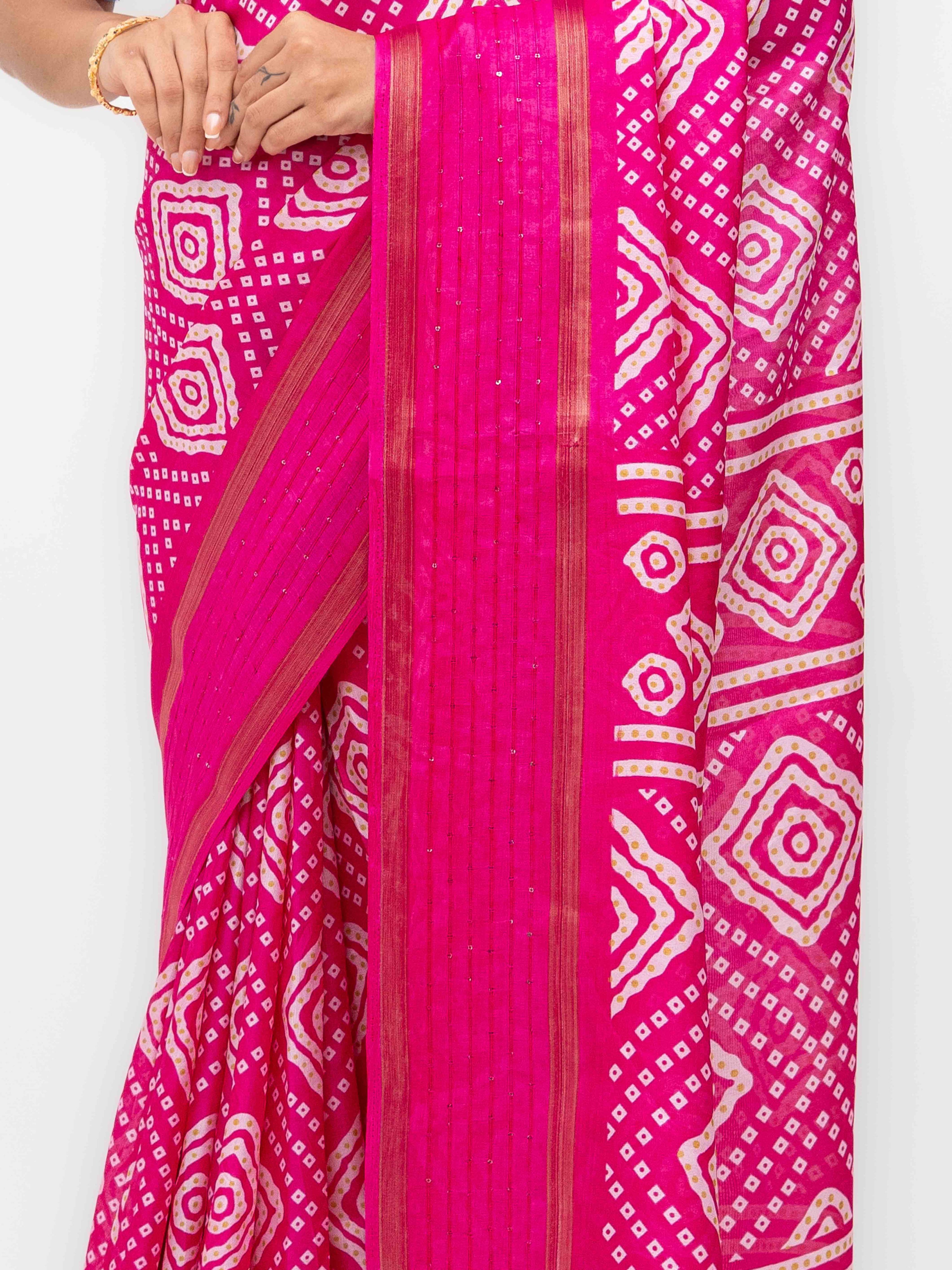 Magenta Pink Viscose Bandhani Saree