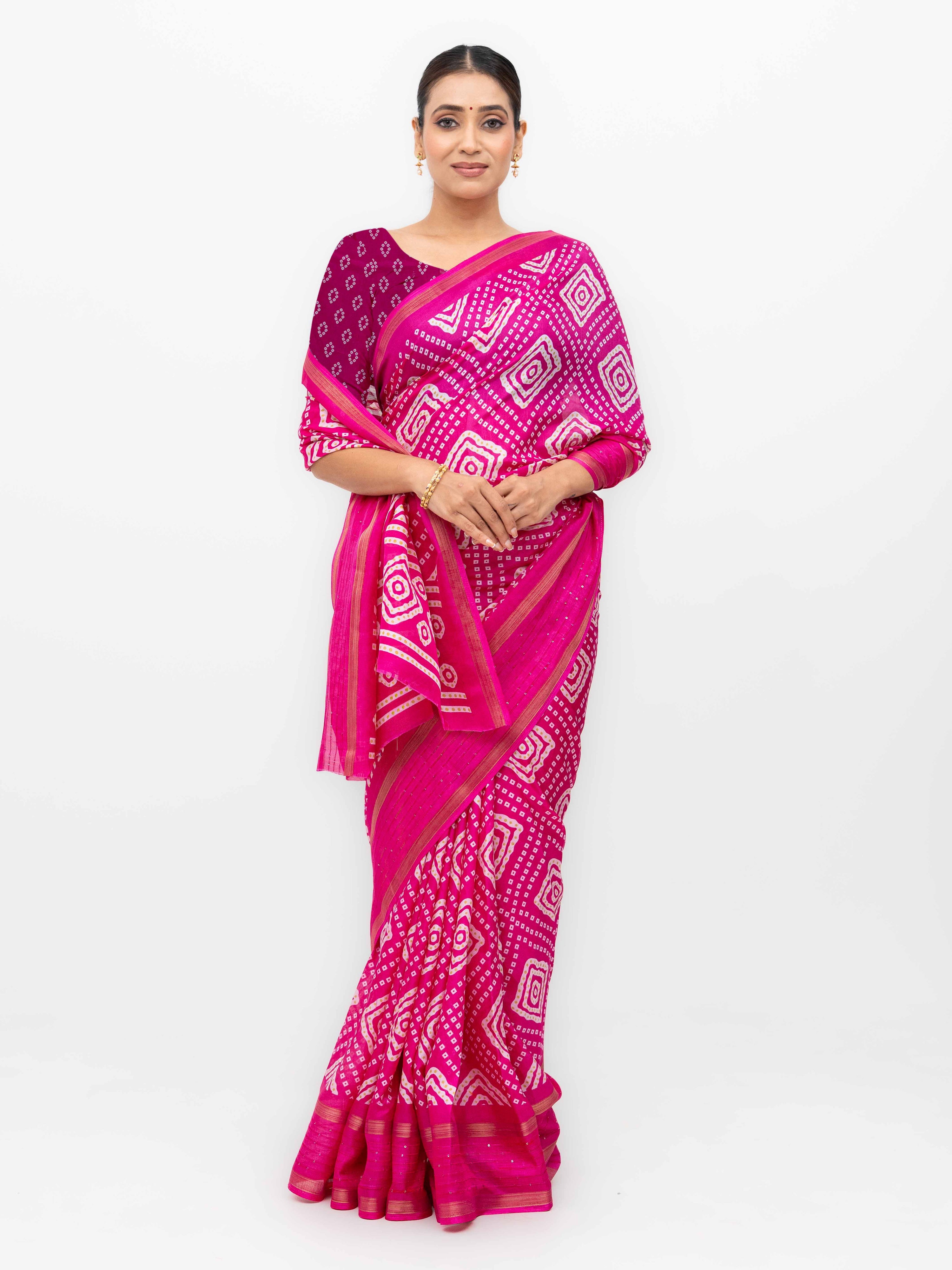 Magenta Pink Viscose Bandhani Saree