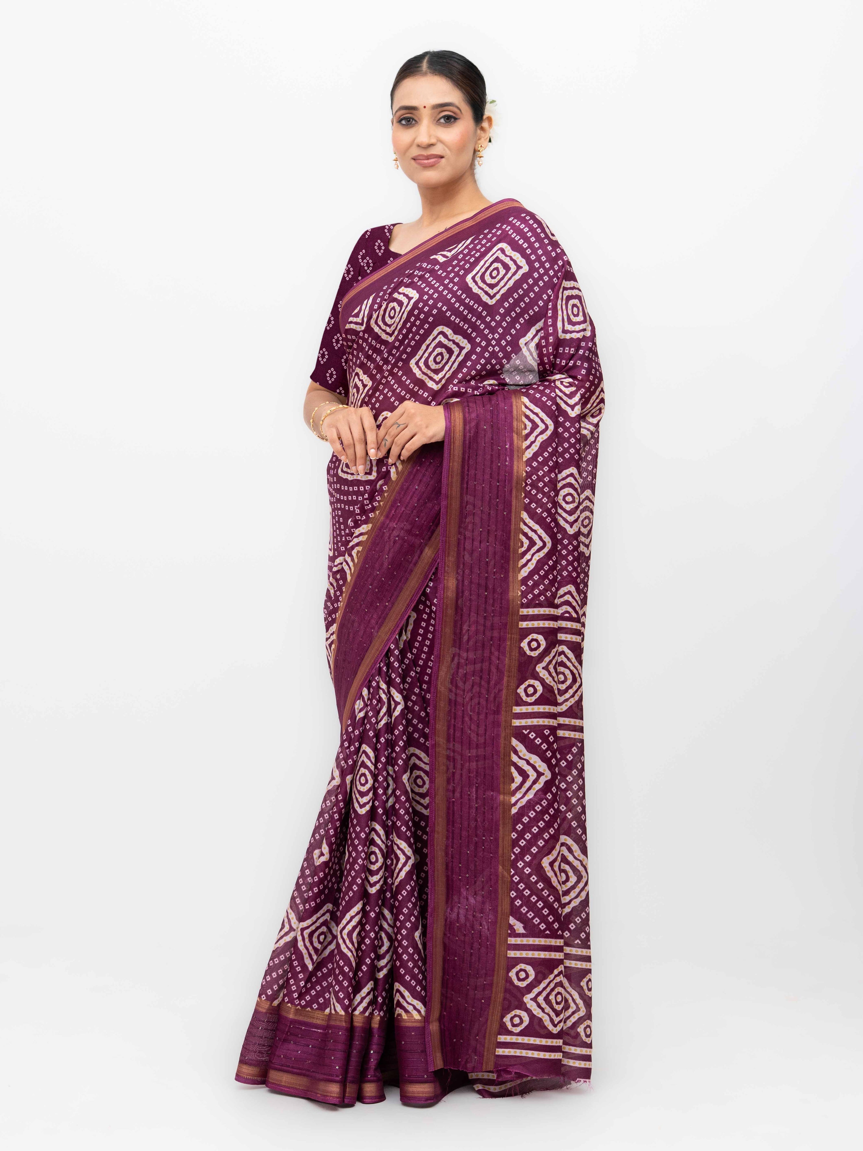 Dark Purple Viscose Bandhani Saree