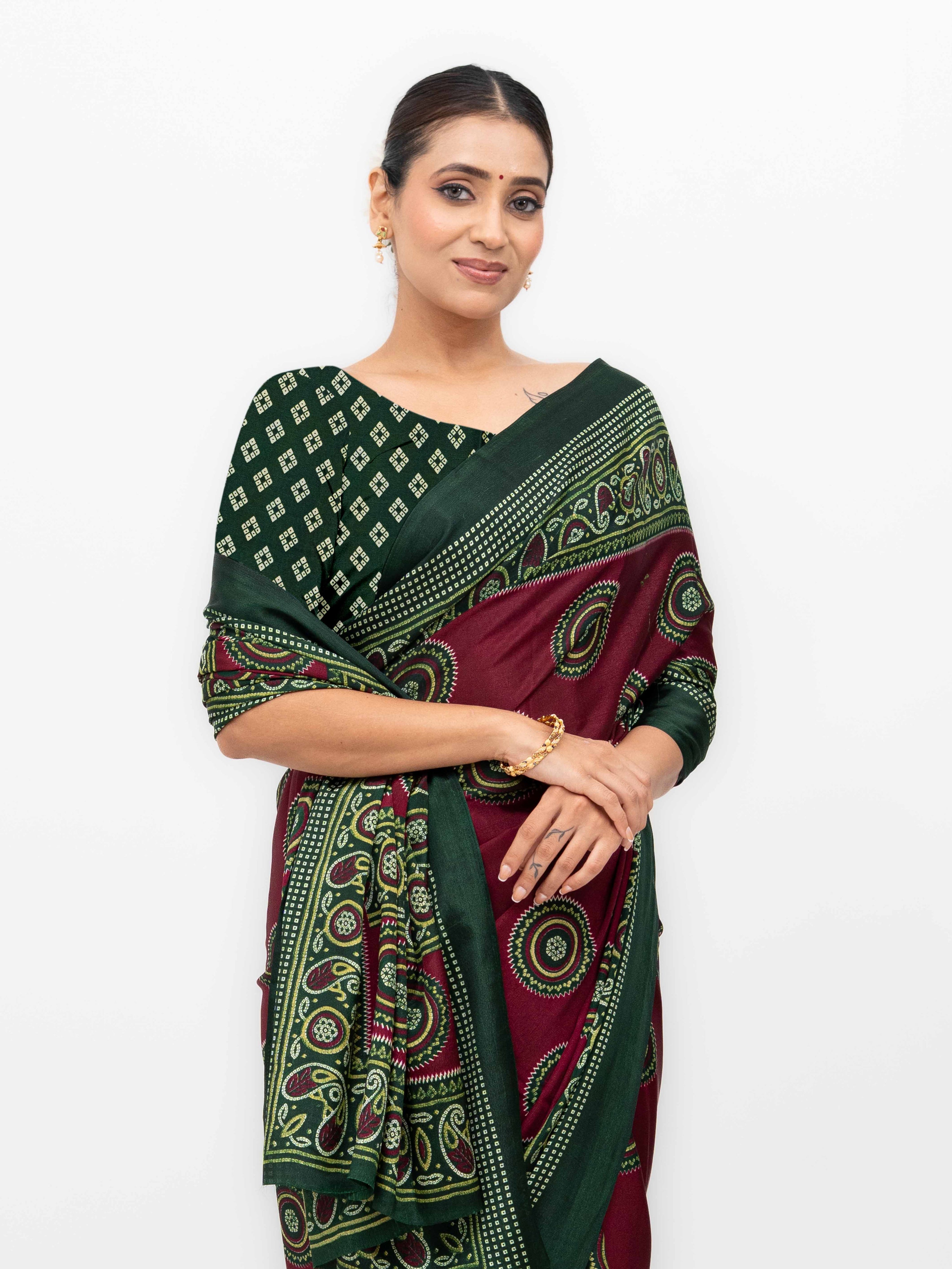 Burgundy Art Silk Saree