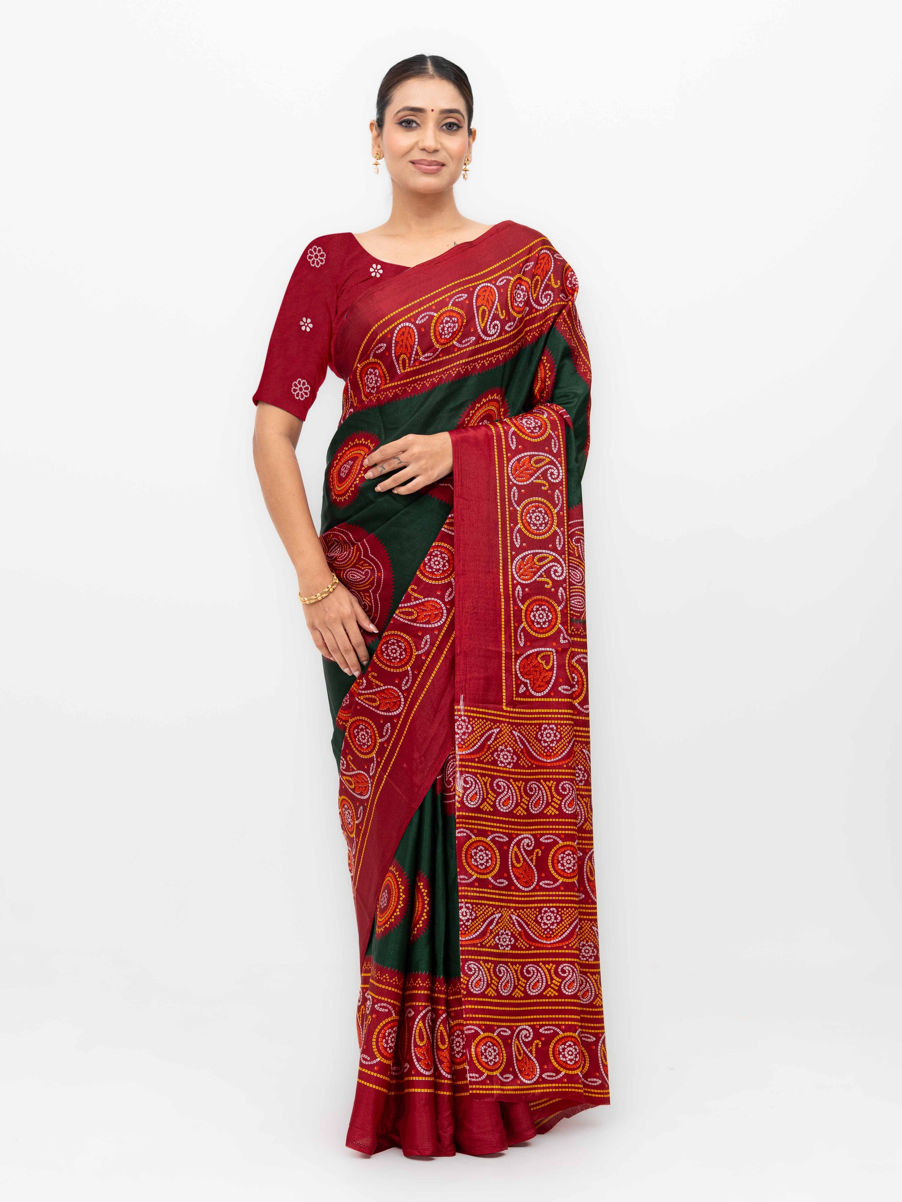 Bottle Green Art Silk Saree