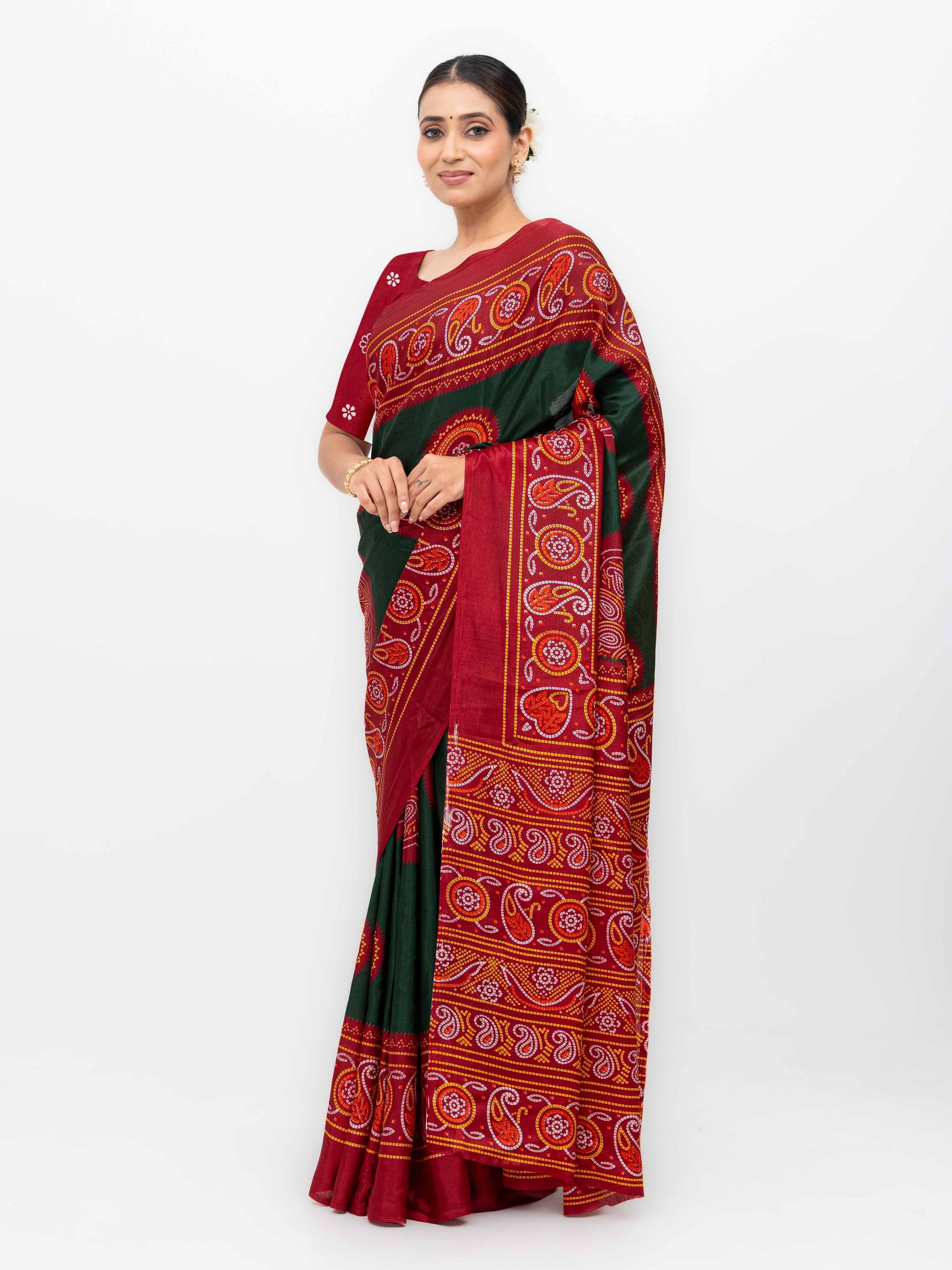 Bottle Green Art Silk Saree