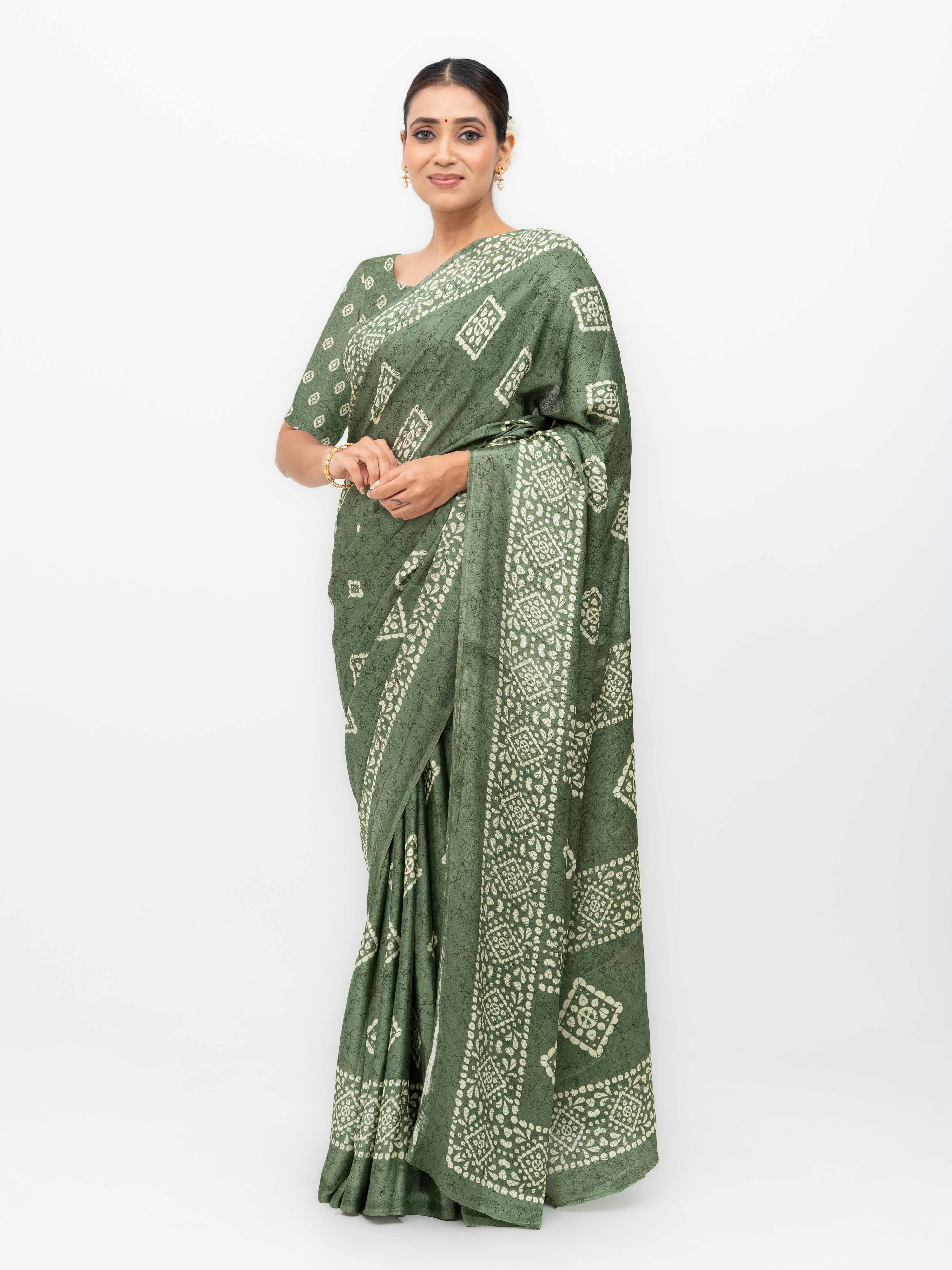 Olive Green Crepe Saree