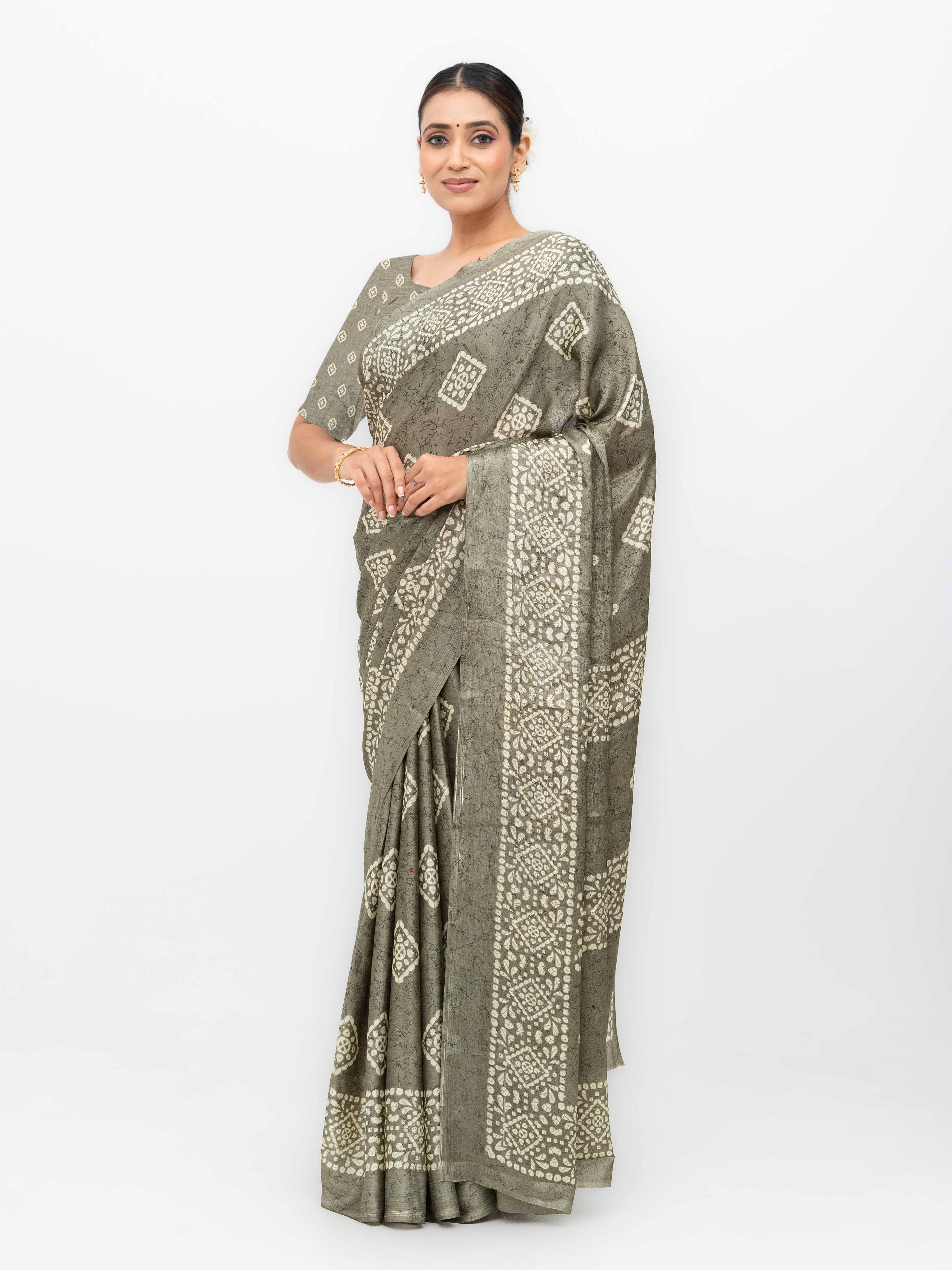 Gray Crepe Saree