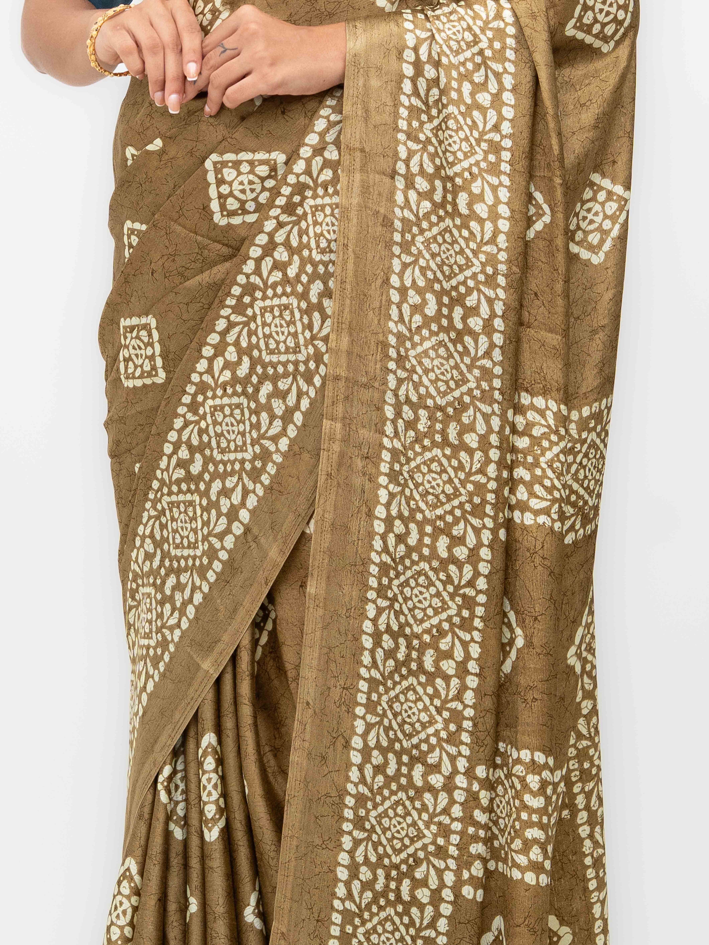 Brown Crepe Saree