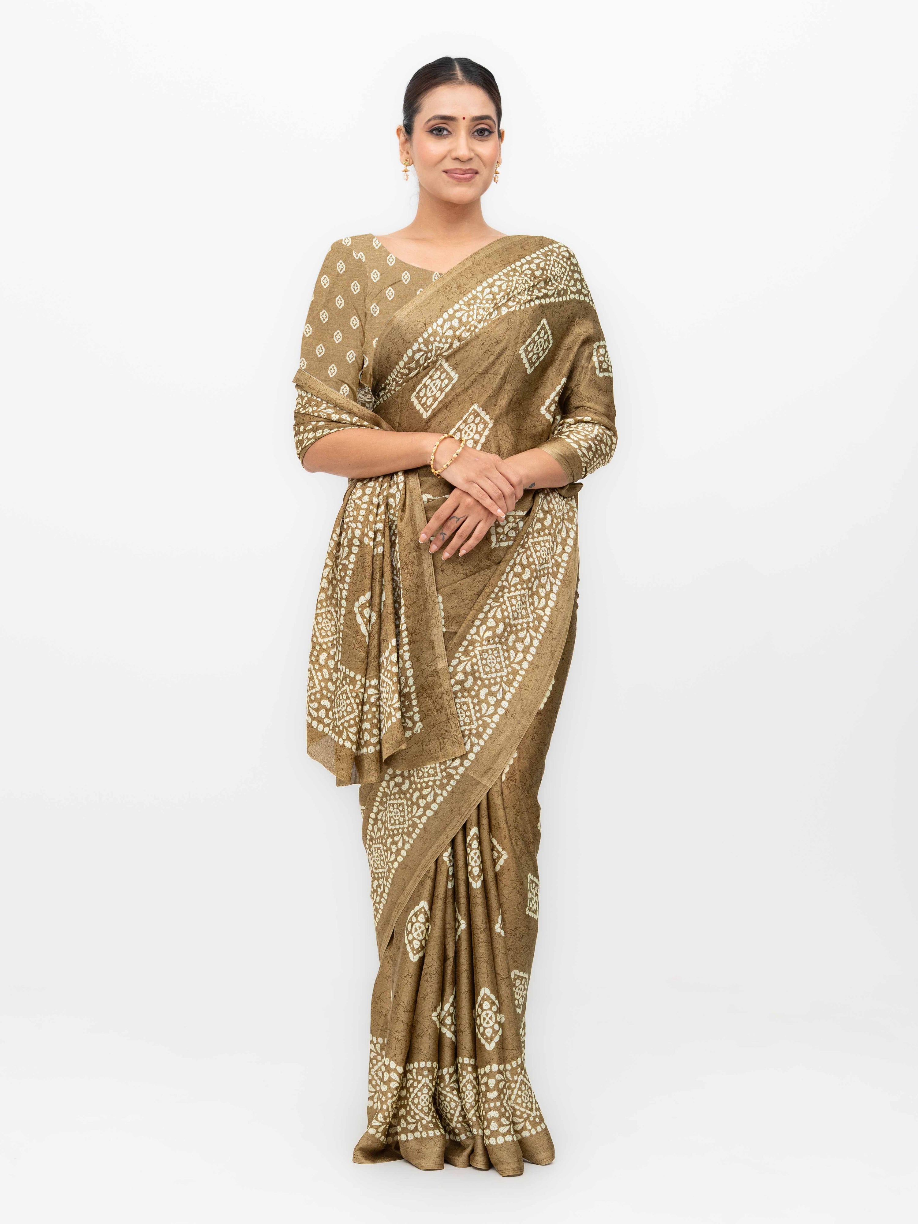 Brown Crepe Saree
