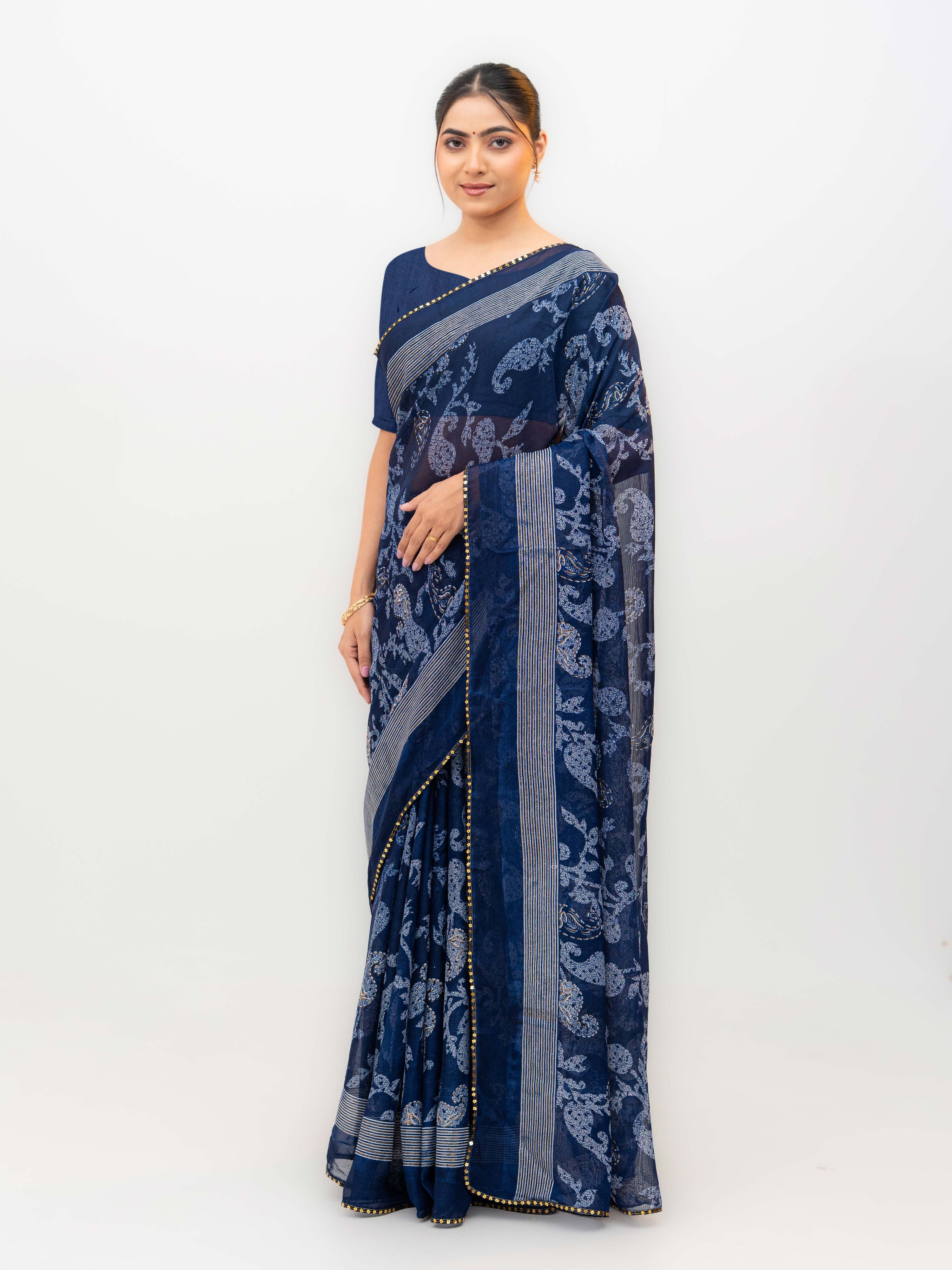 Navy Blue Georgette Saree