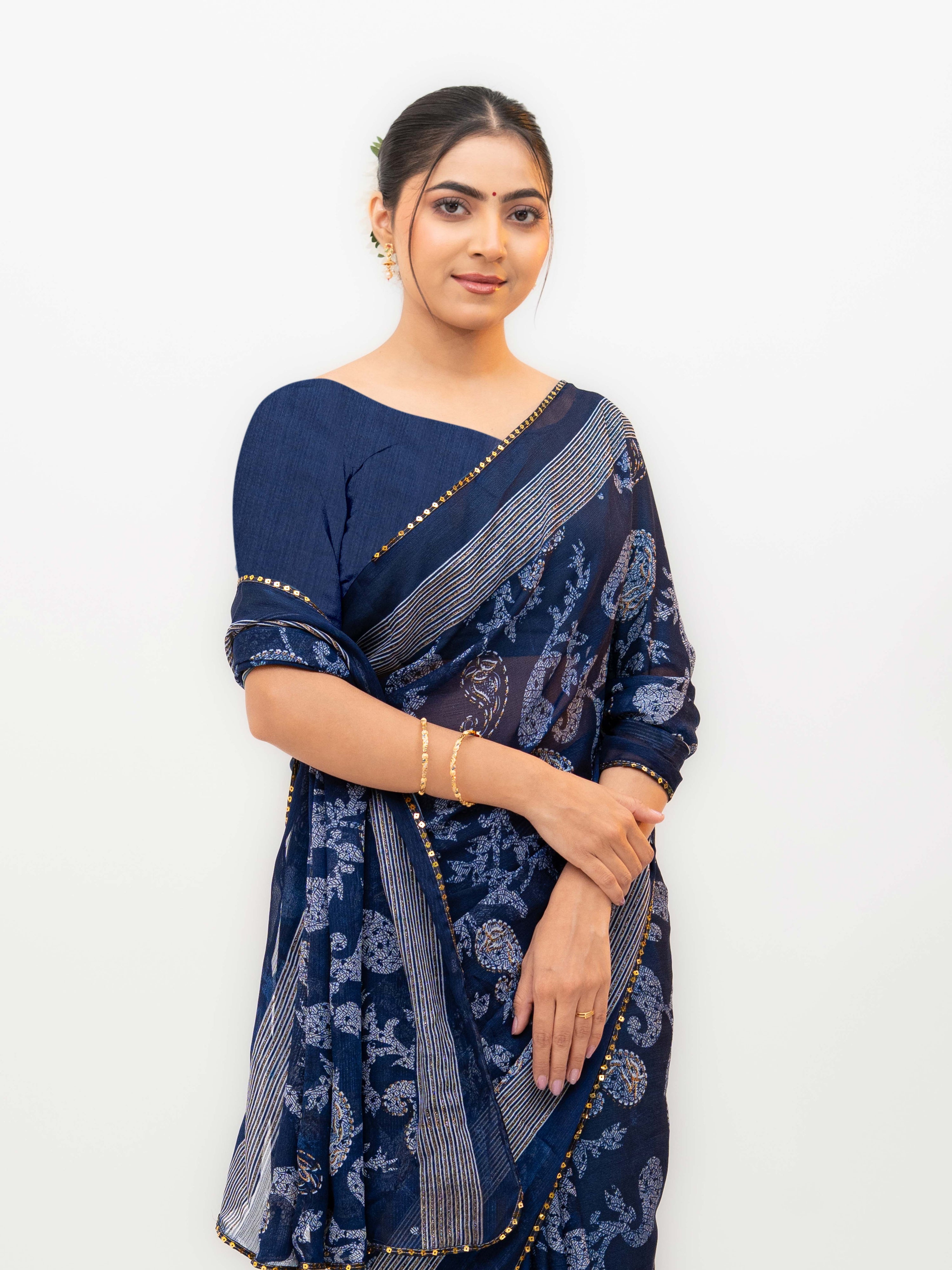 Navy Blue Georgette Saree