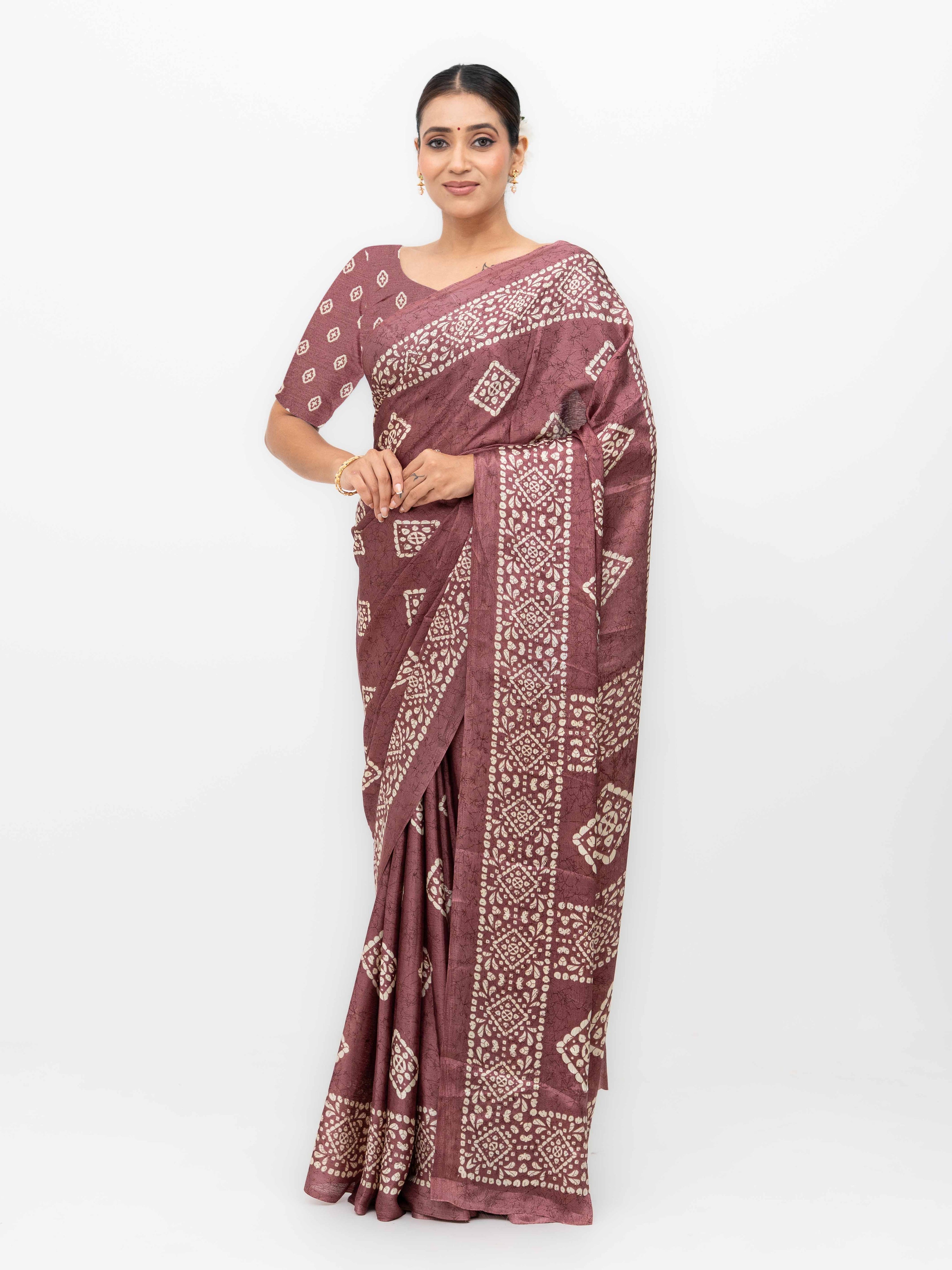 Rust Pink Crepe Saree