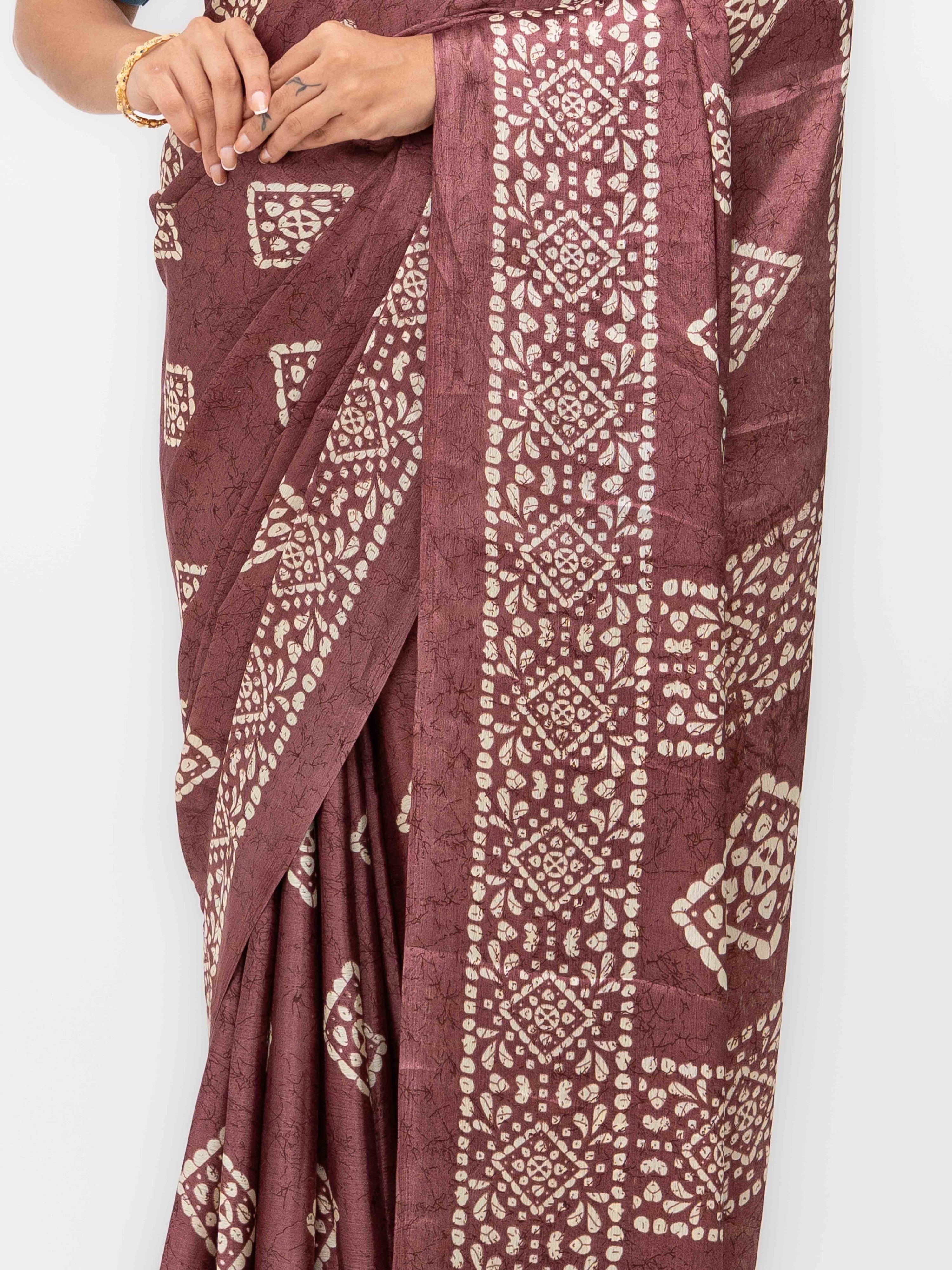 Rust Pink Crepe Saree