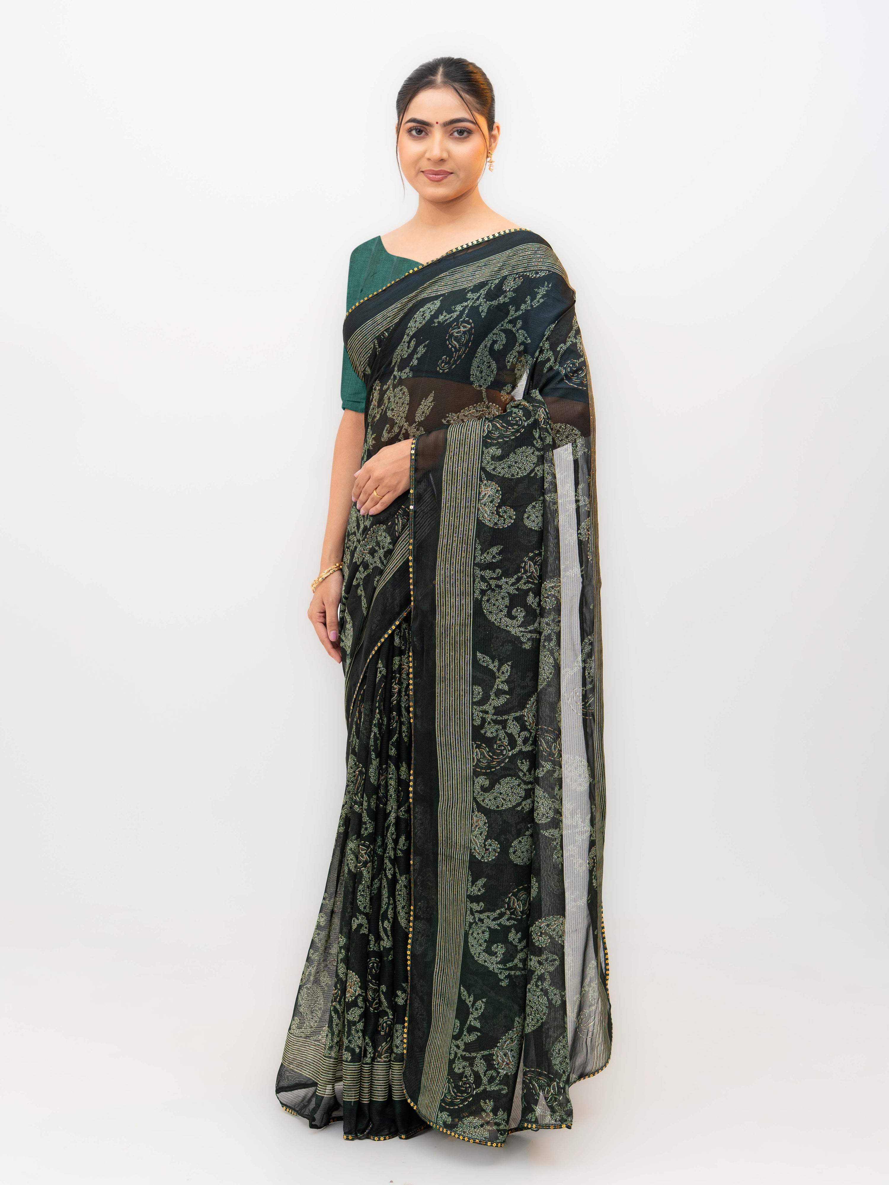 Dark Green Georgette Saree