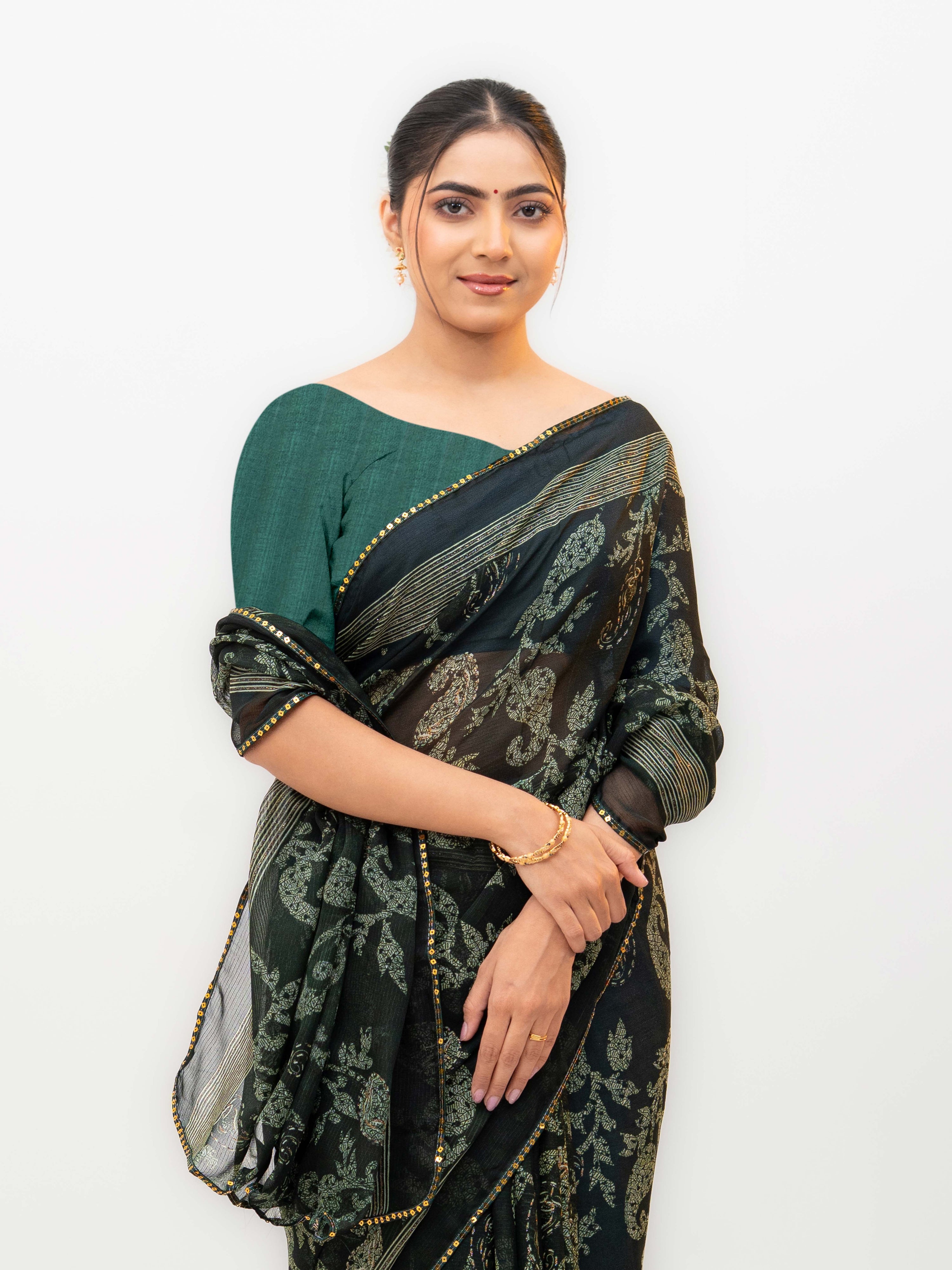 Dark Green Georgette Saree