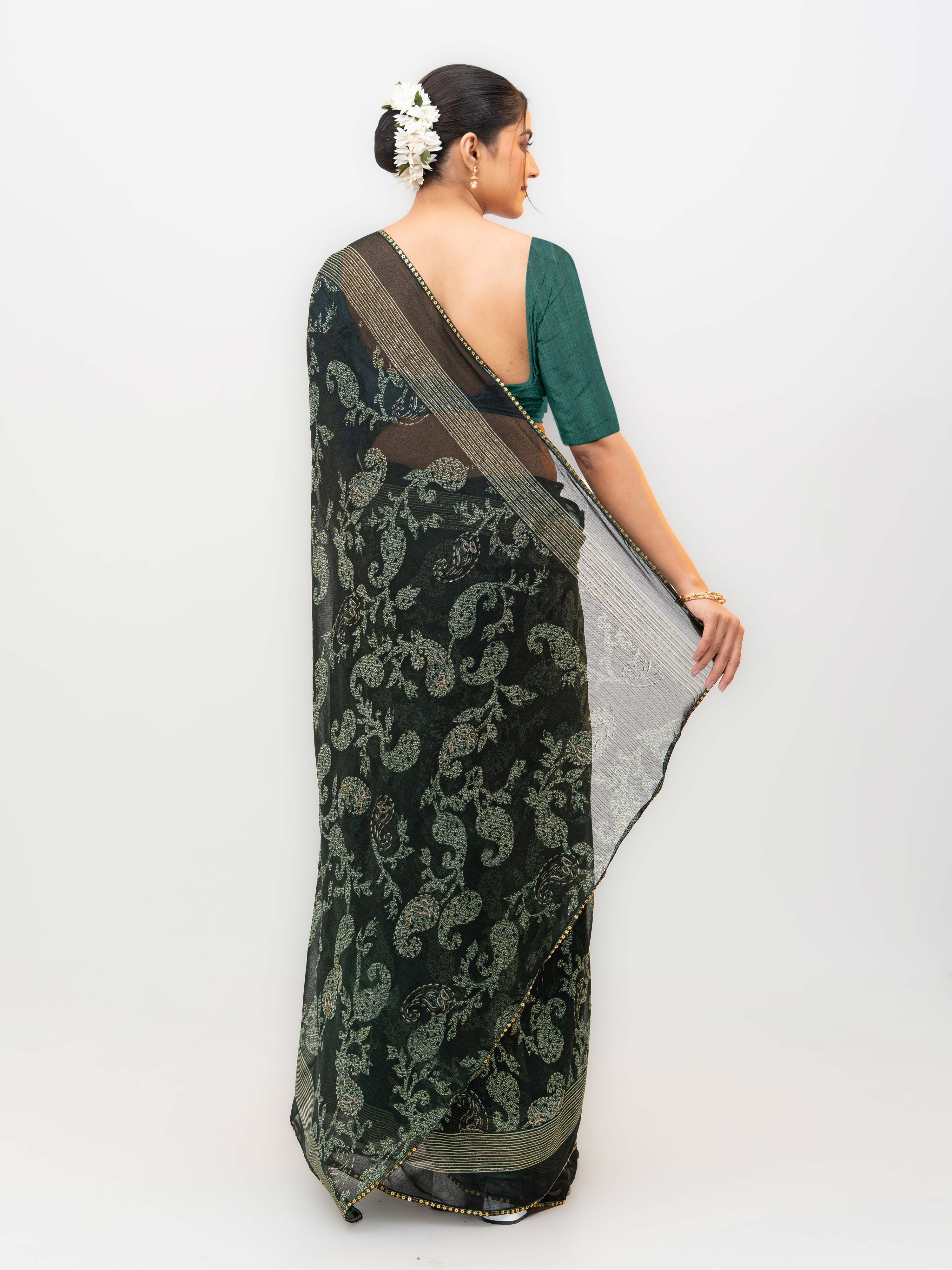 Dark Green Georgette Saree