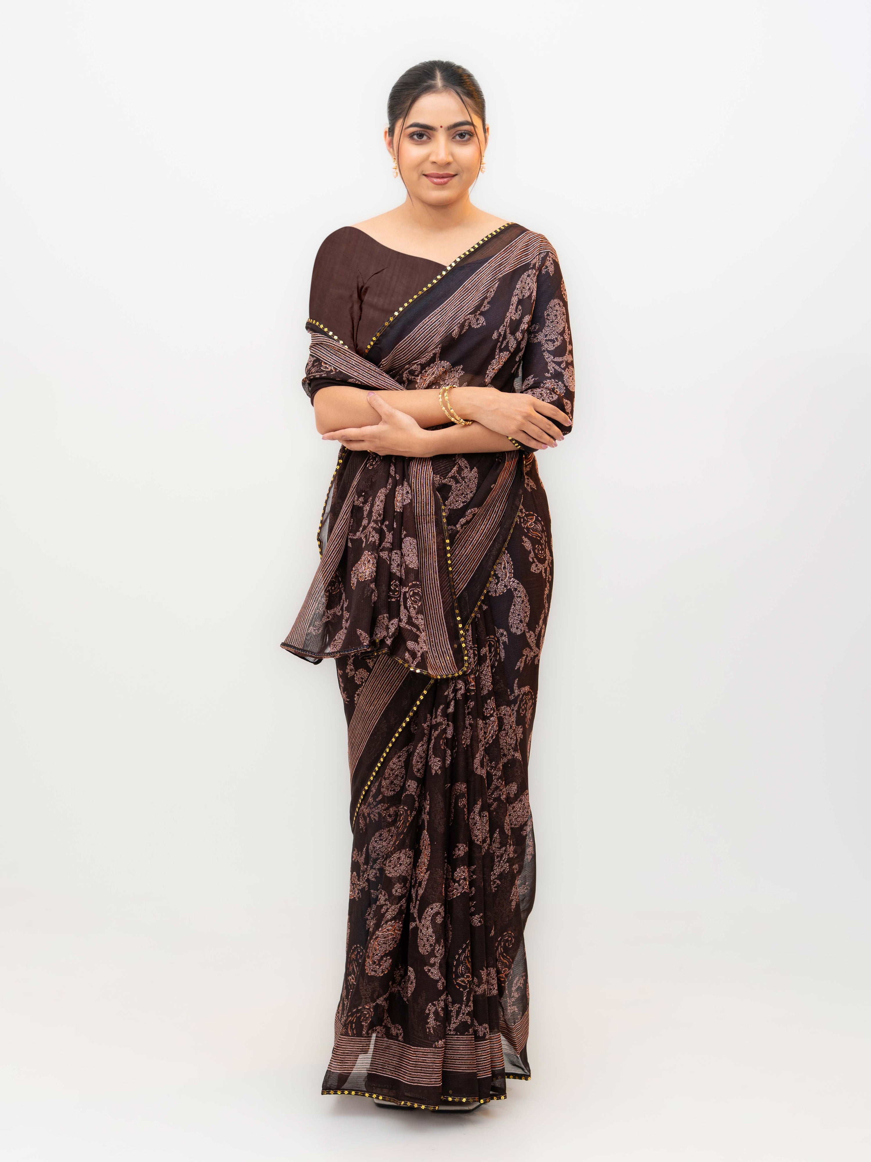 Brown Georgette Saree