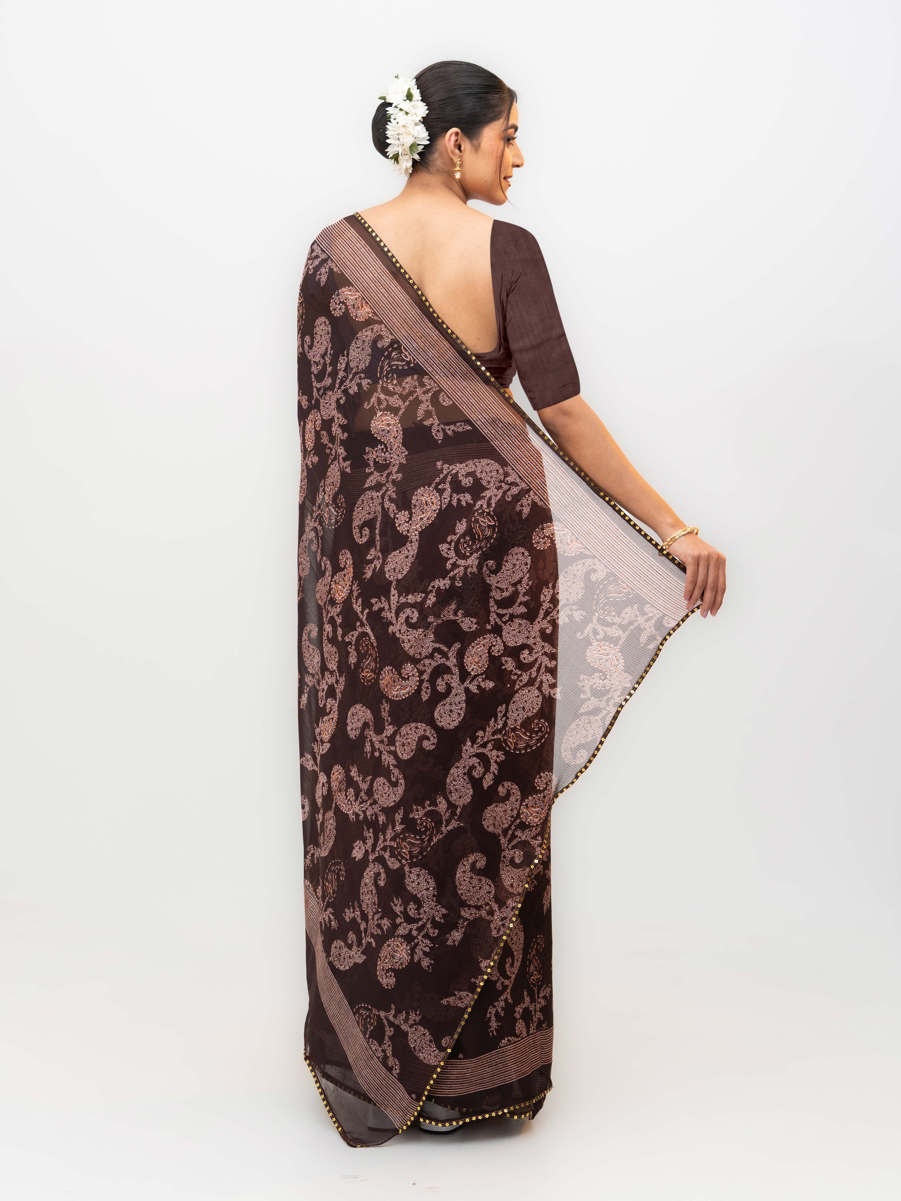 Brown Georgette Saree