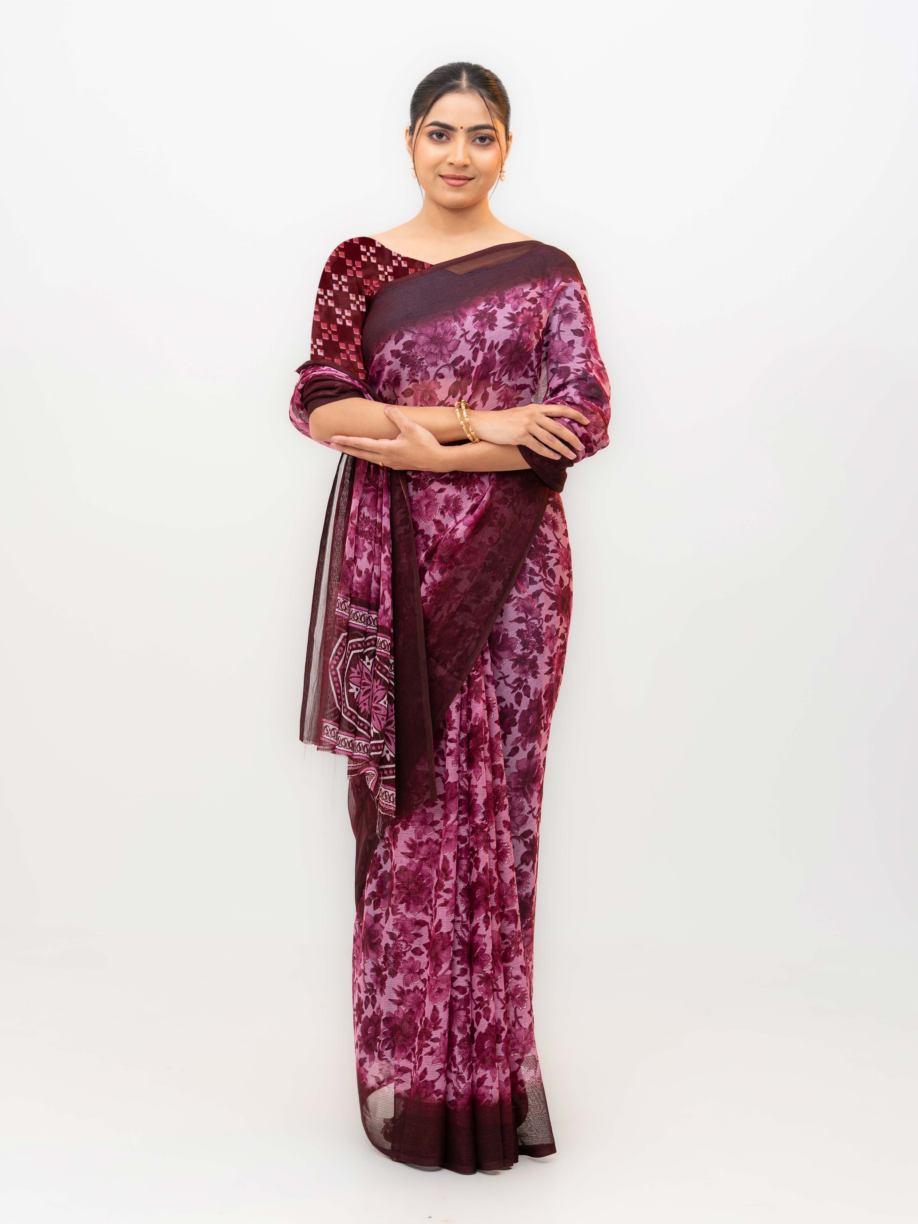 Purple Chiffon Georgette Saree