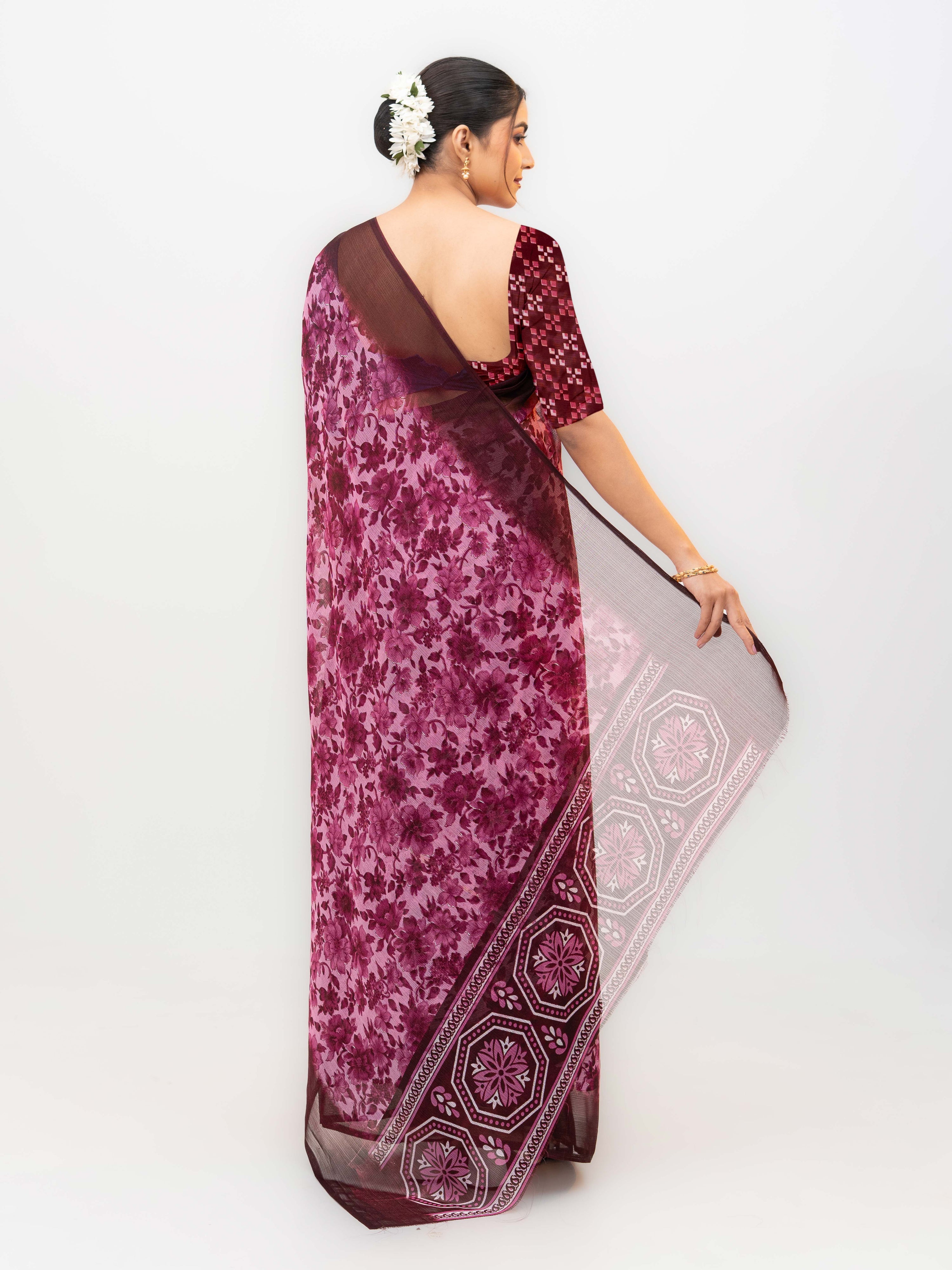 Purple Chiffon Georgette Saree