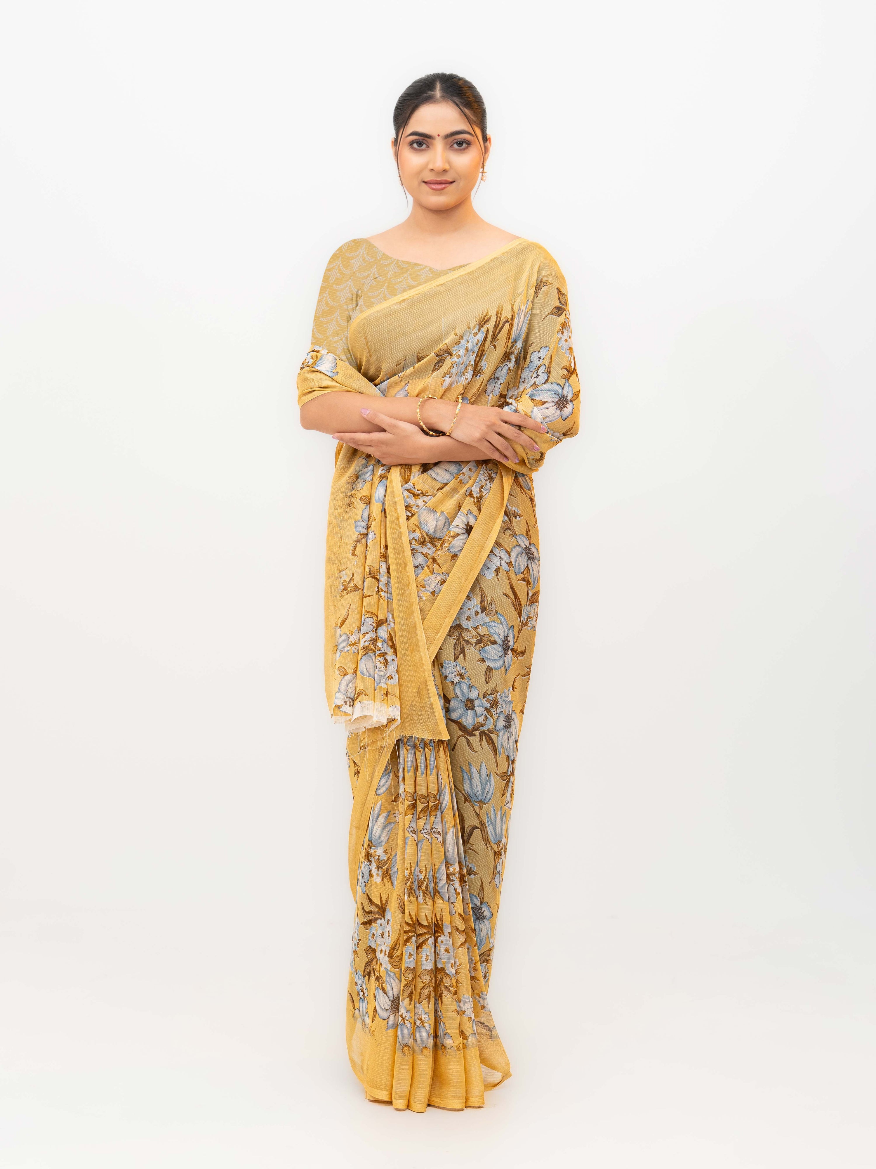 Yellow Chiffon Georgette Saree