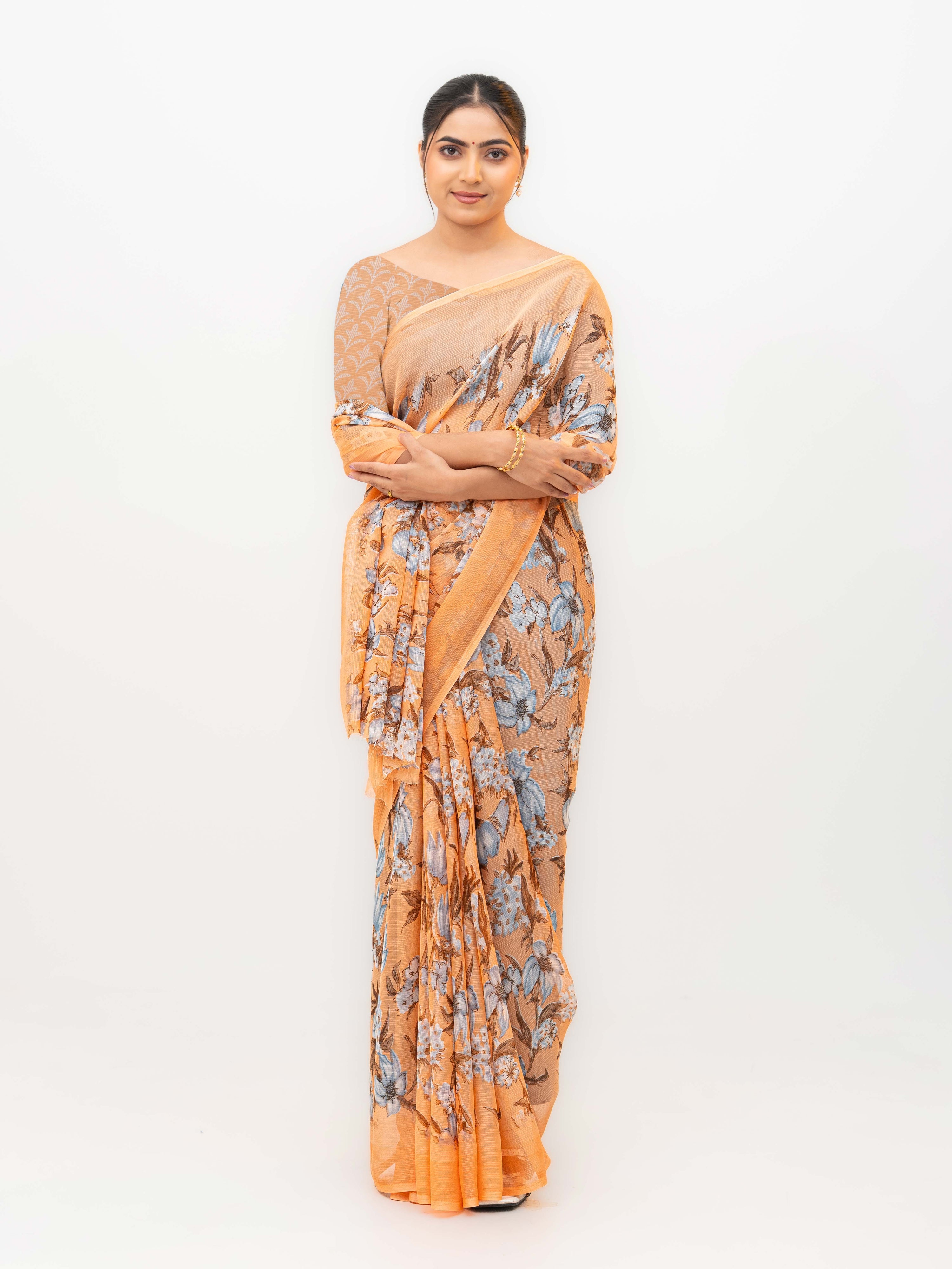 Light Orange Chiffon Georgette Saree